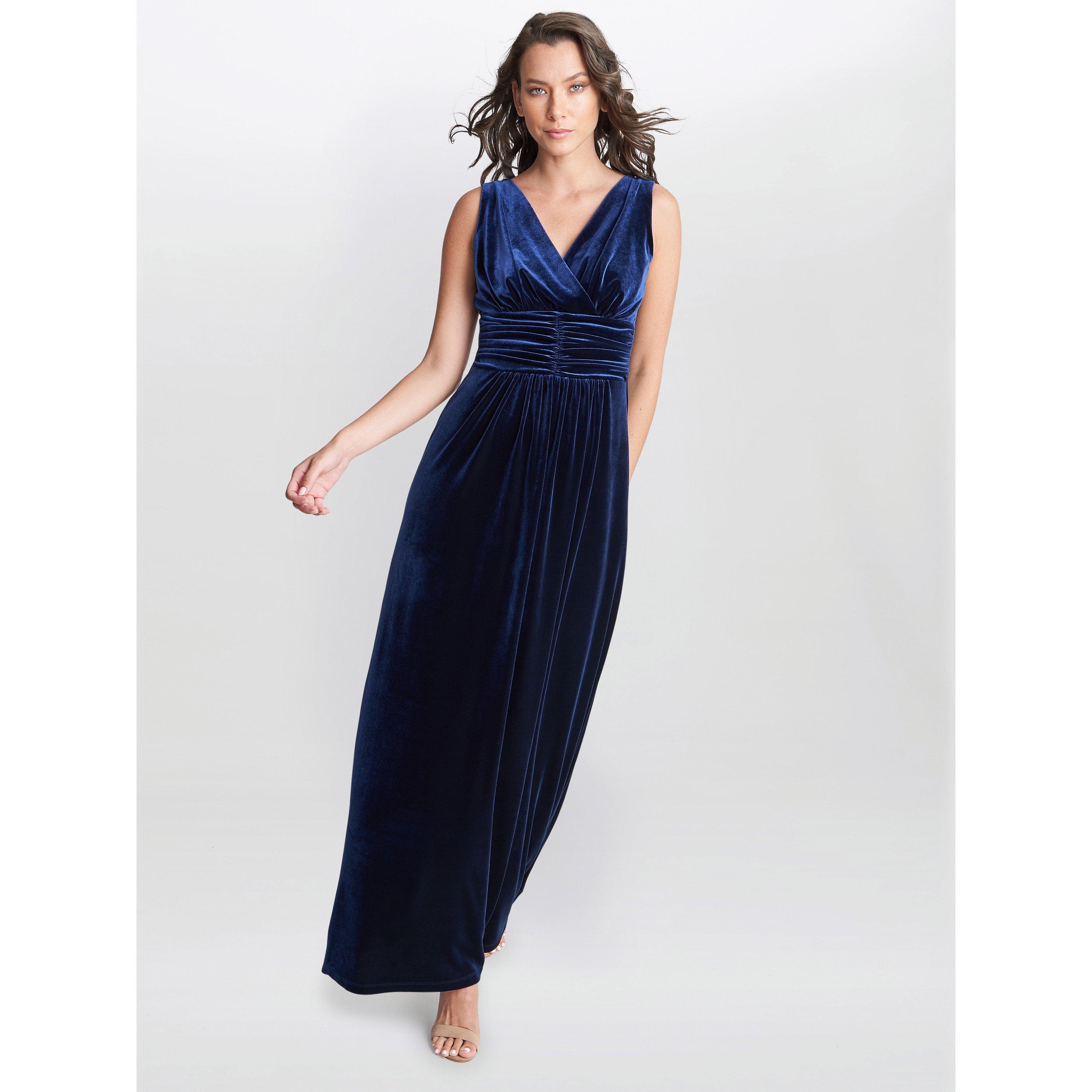 Navy - Gina Bacconi - Patricia Sleeveless Velvet Maxi Dress - 3