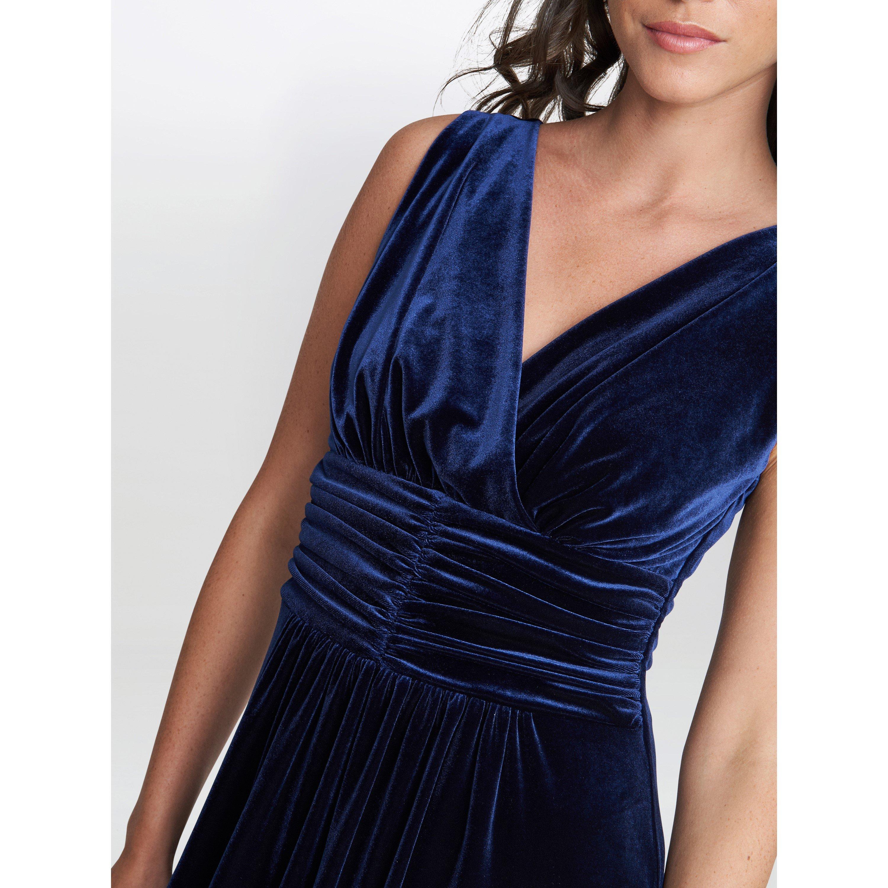 Navy - Gina Bacconi - Patricia Sleeveless Velvet Maxi Dress - 5