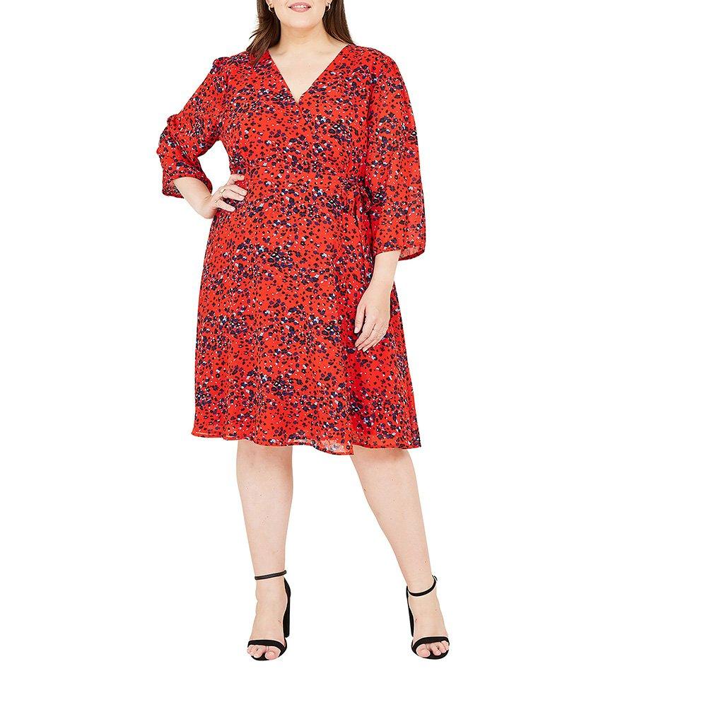 Red - Yumi - Red Animal Print Wrap Dress - 1