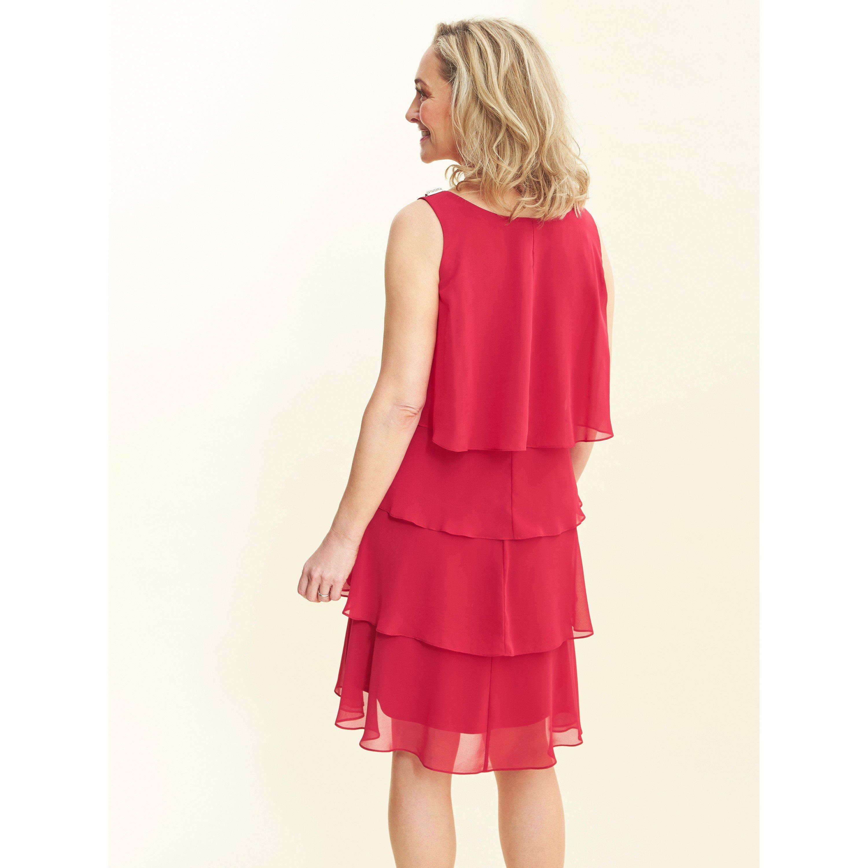 Crimson - Gina Bacconi - Vesta Jewel Tiered Cocktail Dress - 2