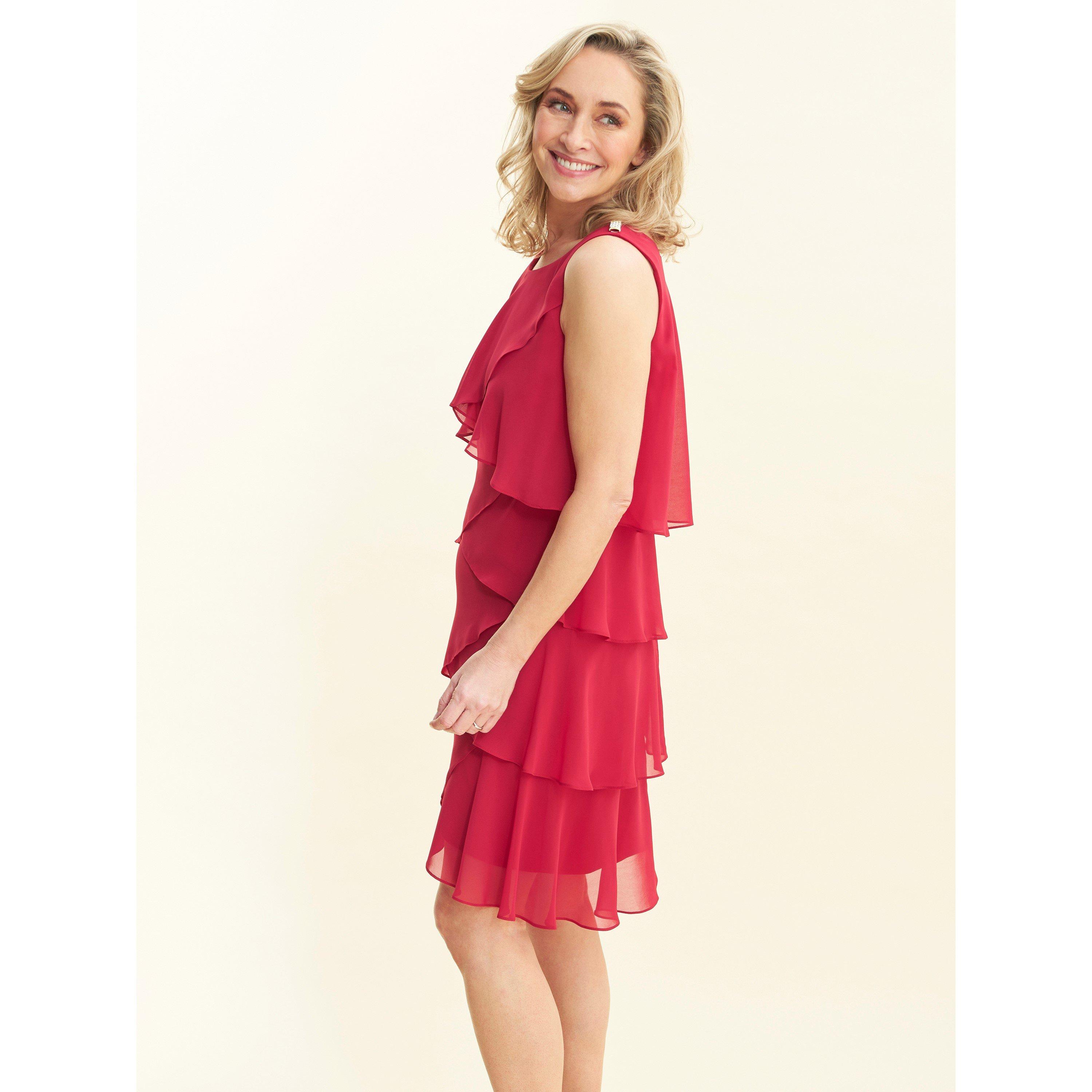Crimson - Gina Bacconi - Vesta Jewel Tiered Cocktail Dress - 3