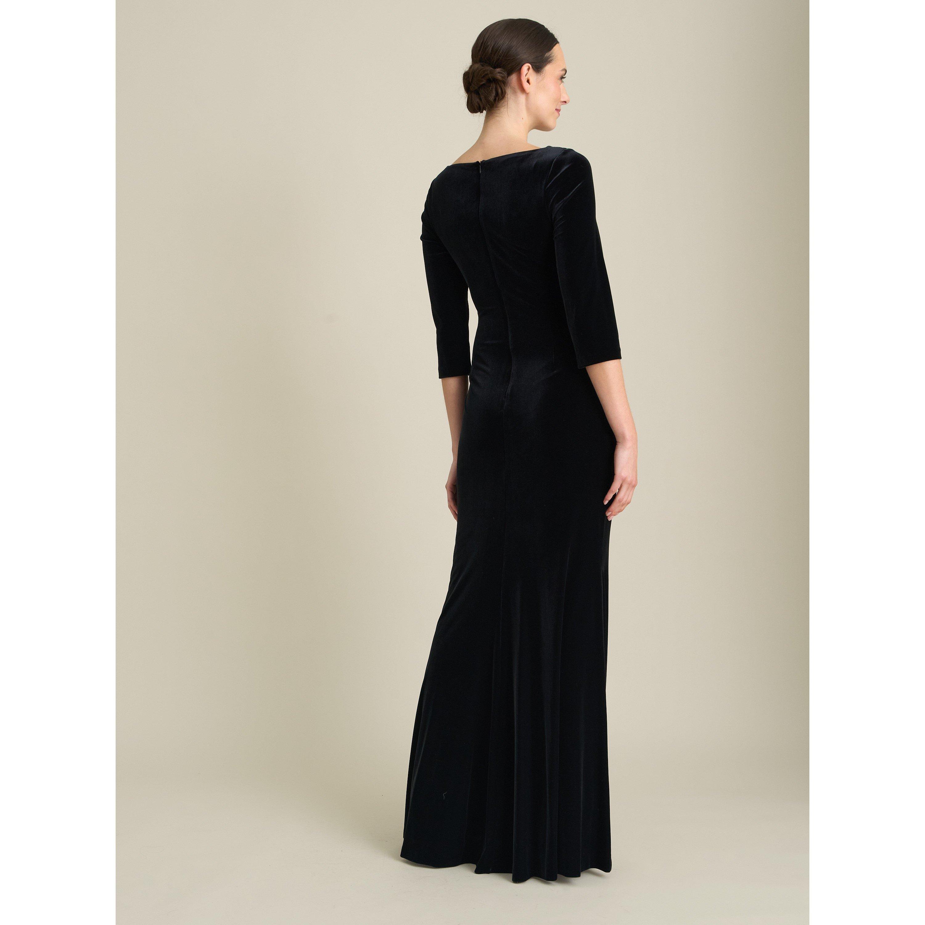 Black - Gina Bacconi - Sophie Velvet Maxi Dress With 3/4 Sleeve - 2