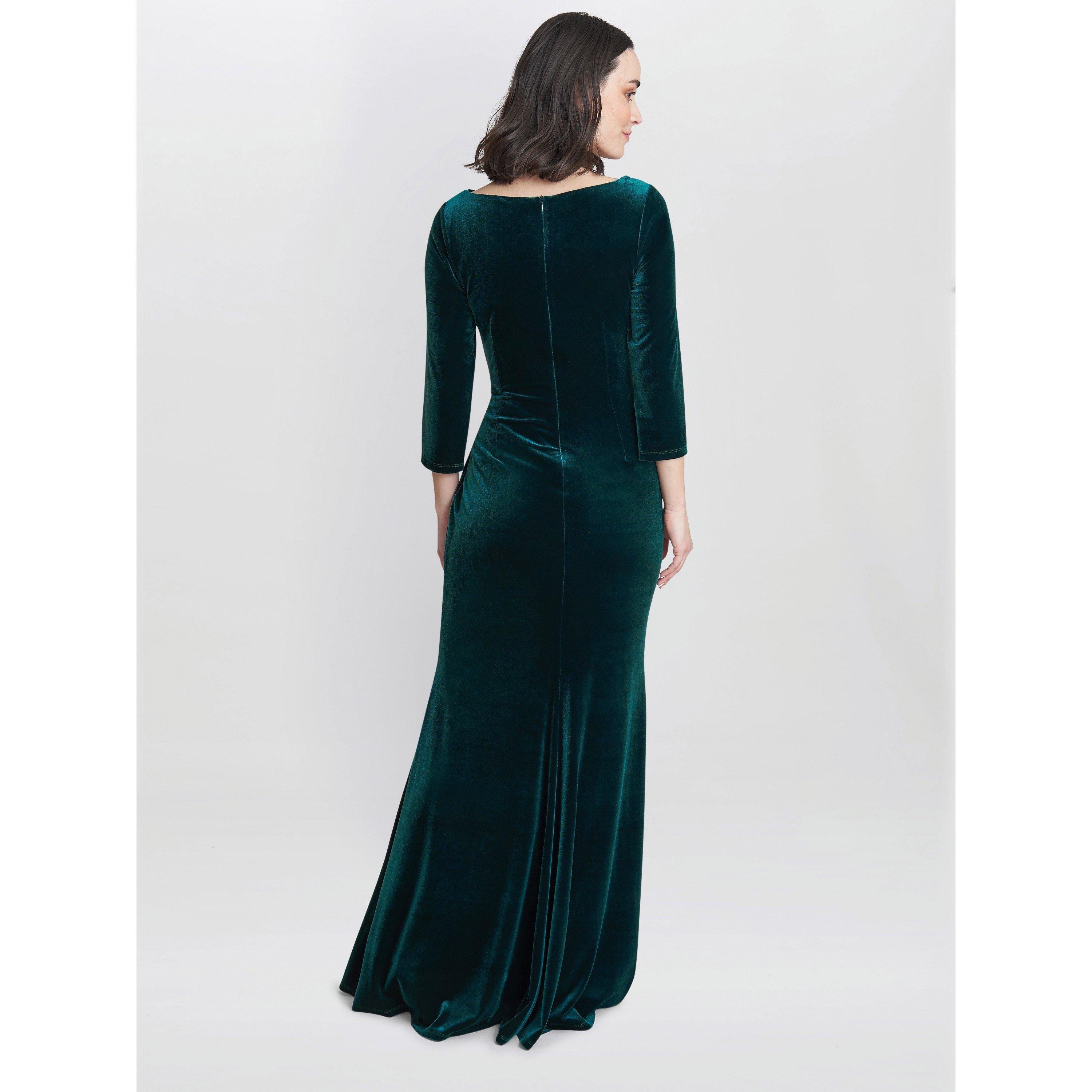 Green - Gina Bacconi - Sophie Velvet Maxi Dress With 3/4 Sleeve - 2
