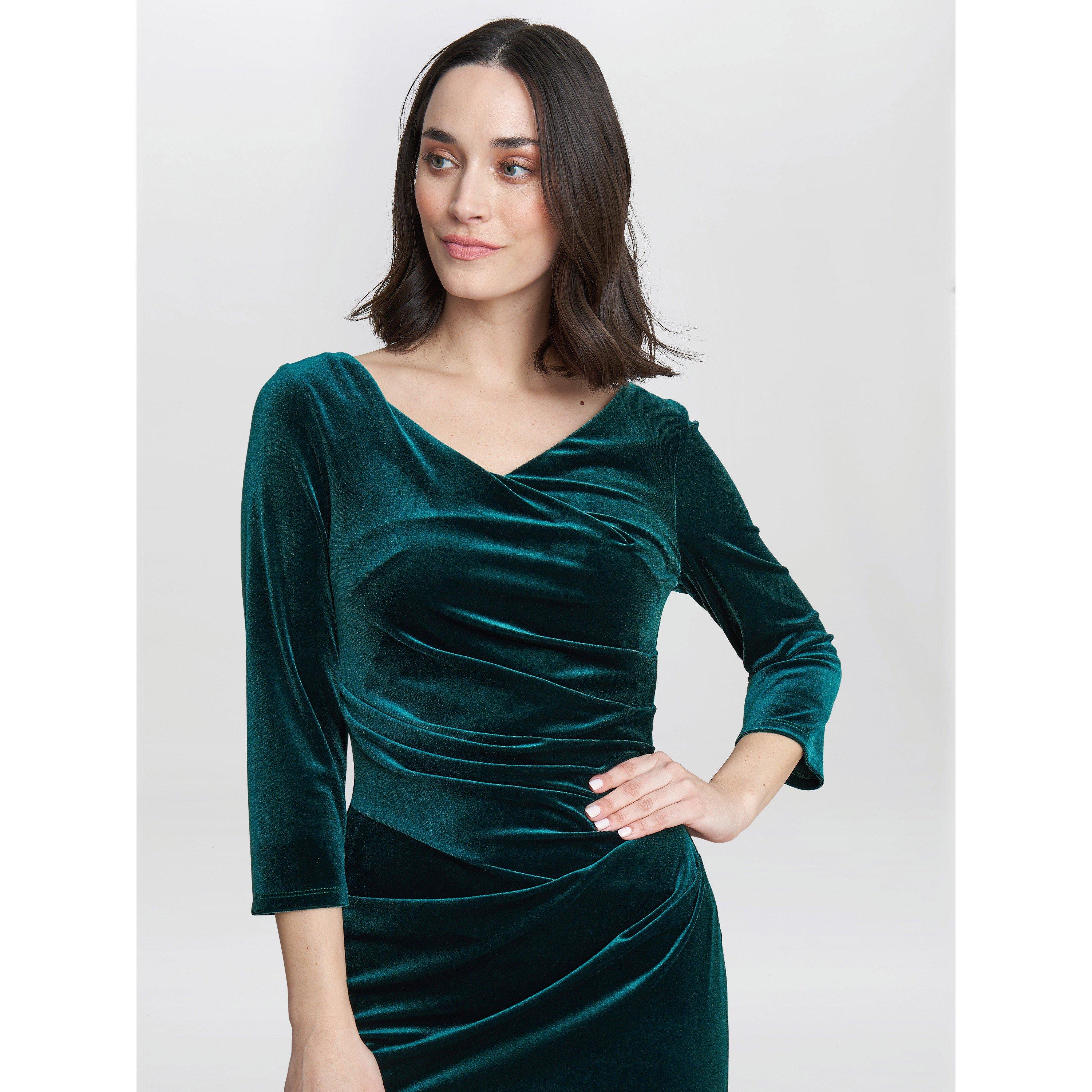 Green - Gina Bacconi - Sophie Velvet Maxi Dress With 3/4 Sleeve - 4