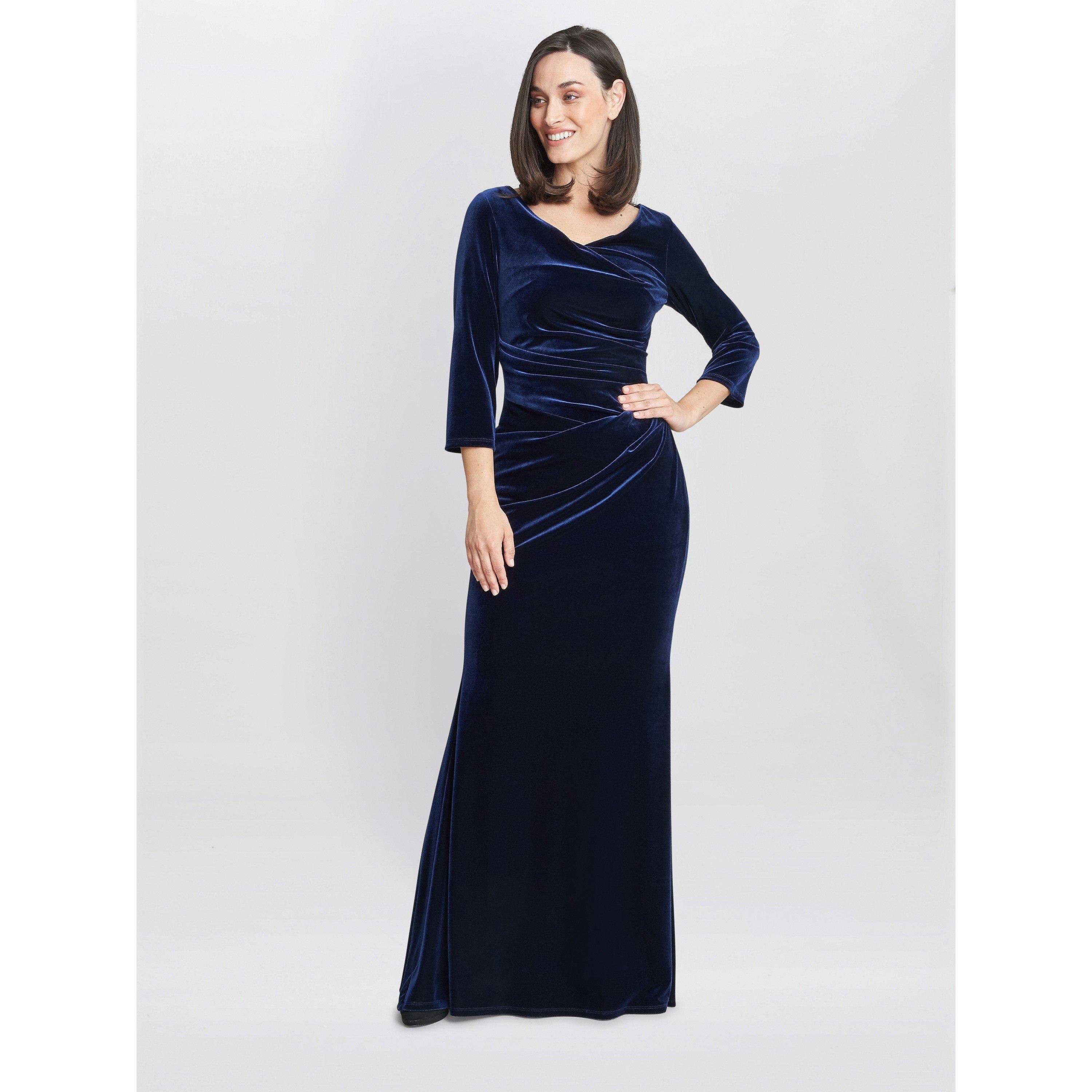 Navy - Gina Bacconi - Sophie Velvet Maxi Dress With three quarter Sleeve - 3