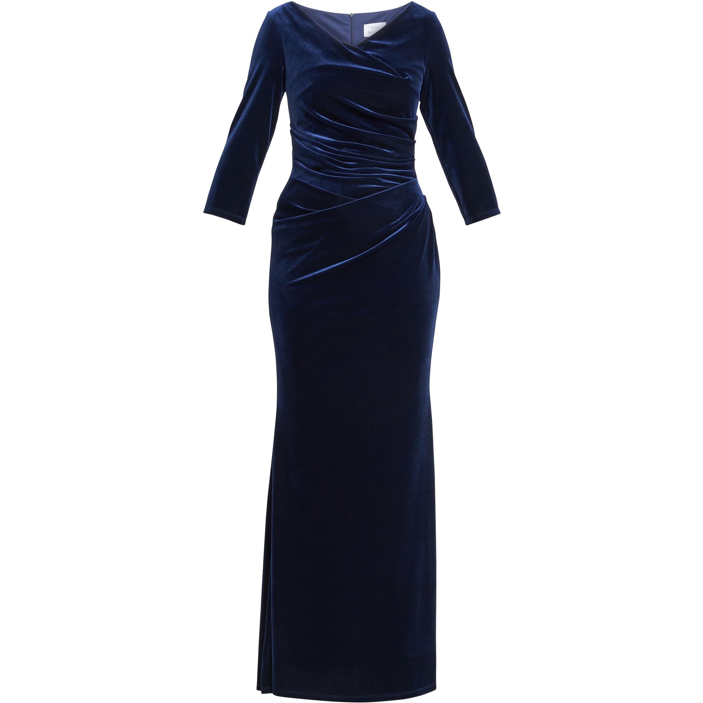 Navy - Gina Bacconi - Sophie Velvet Maxi Dress With three quarter Sleeve - 4