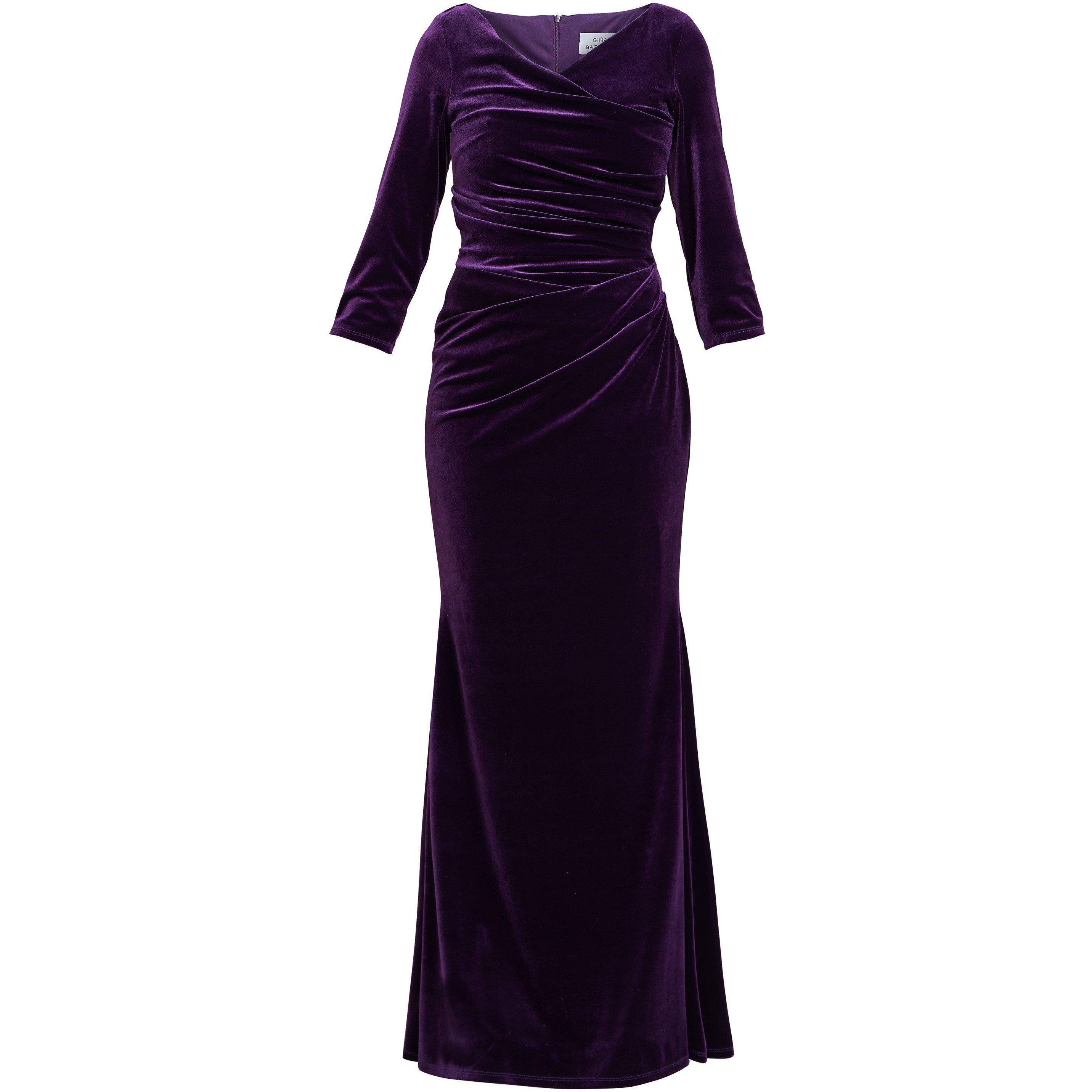 Gina Bacconi Women's Sophie Velvet Maxi Dress With 3/4 Sleeve - Aubergine - 16