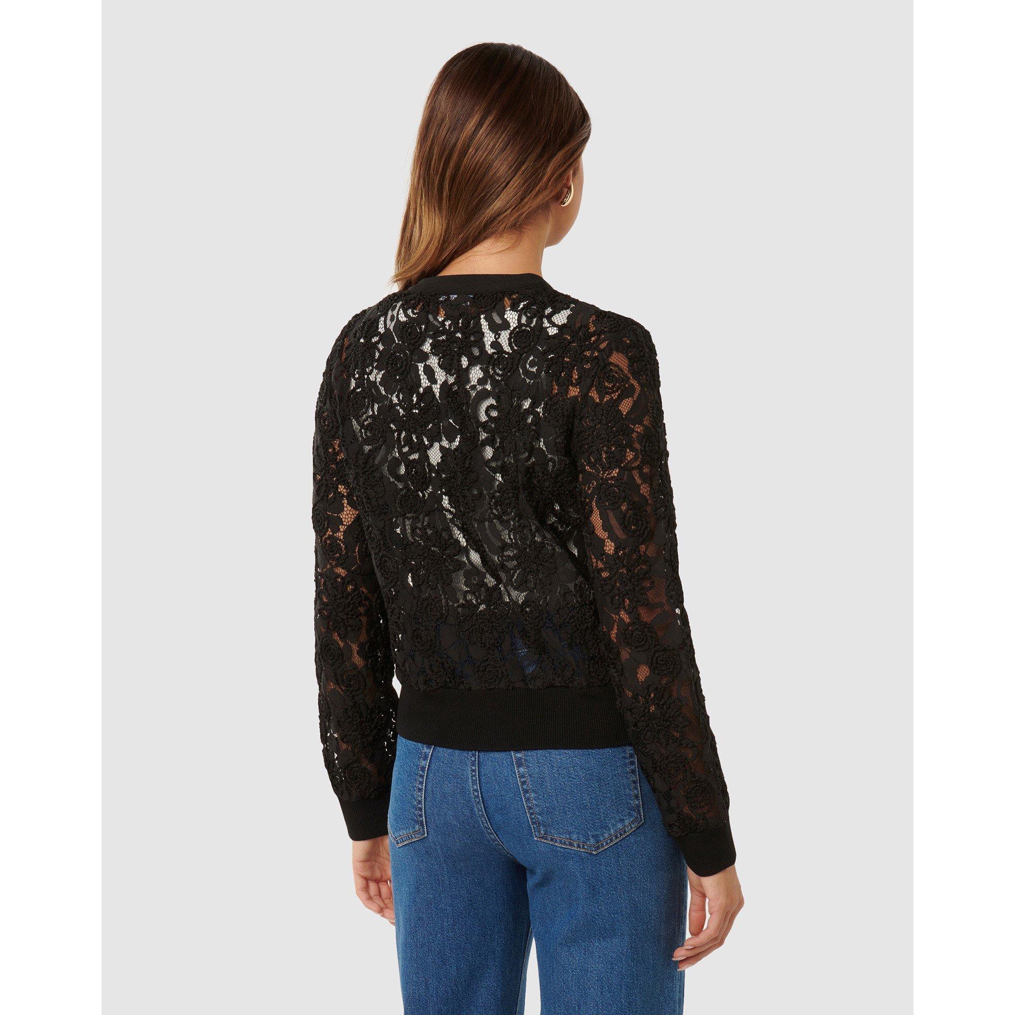 Black - Forever New - Women's Riley Lace Mixed Knitted Bomber Jacket - 6