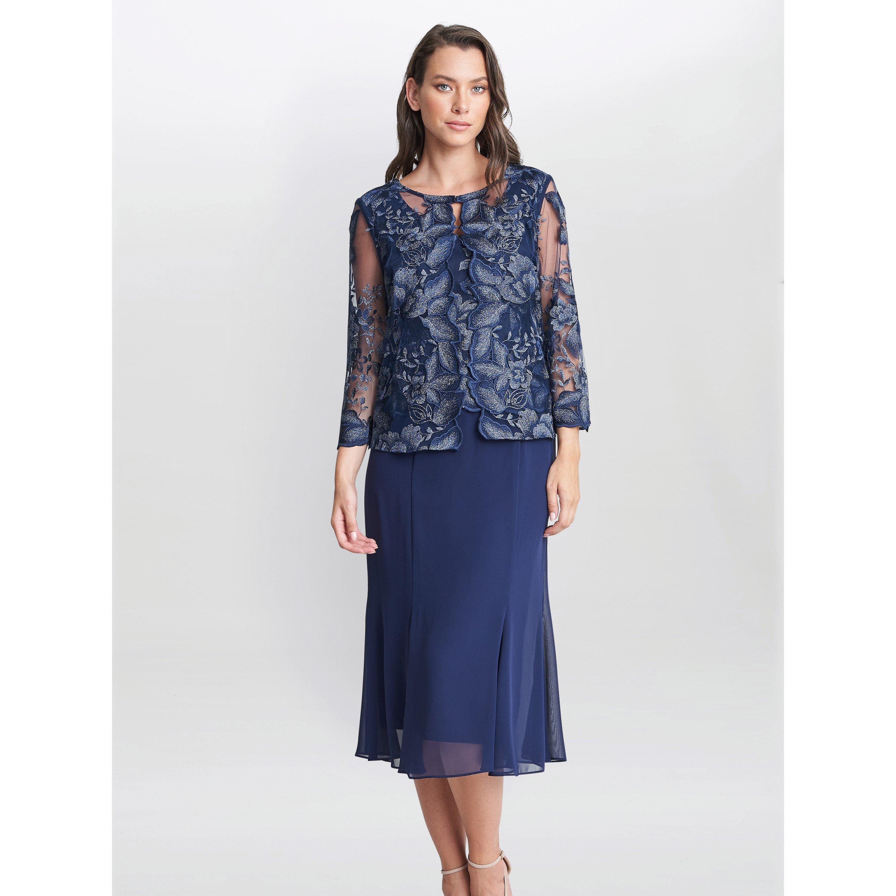 Gina Bacconi Women's Nadine Midi Length Mock Jacket Dress - Spring Navy - 12