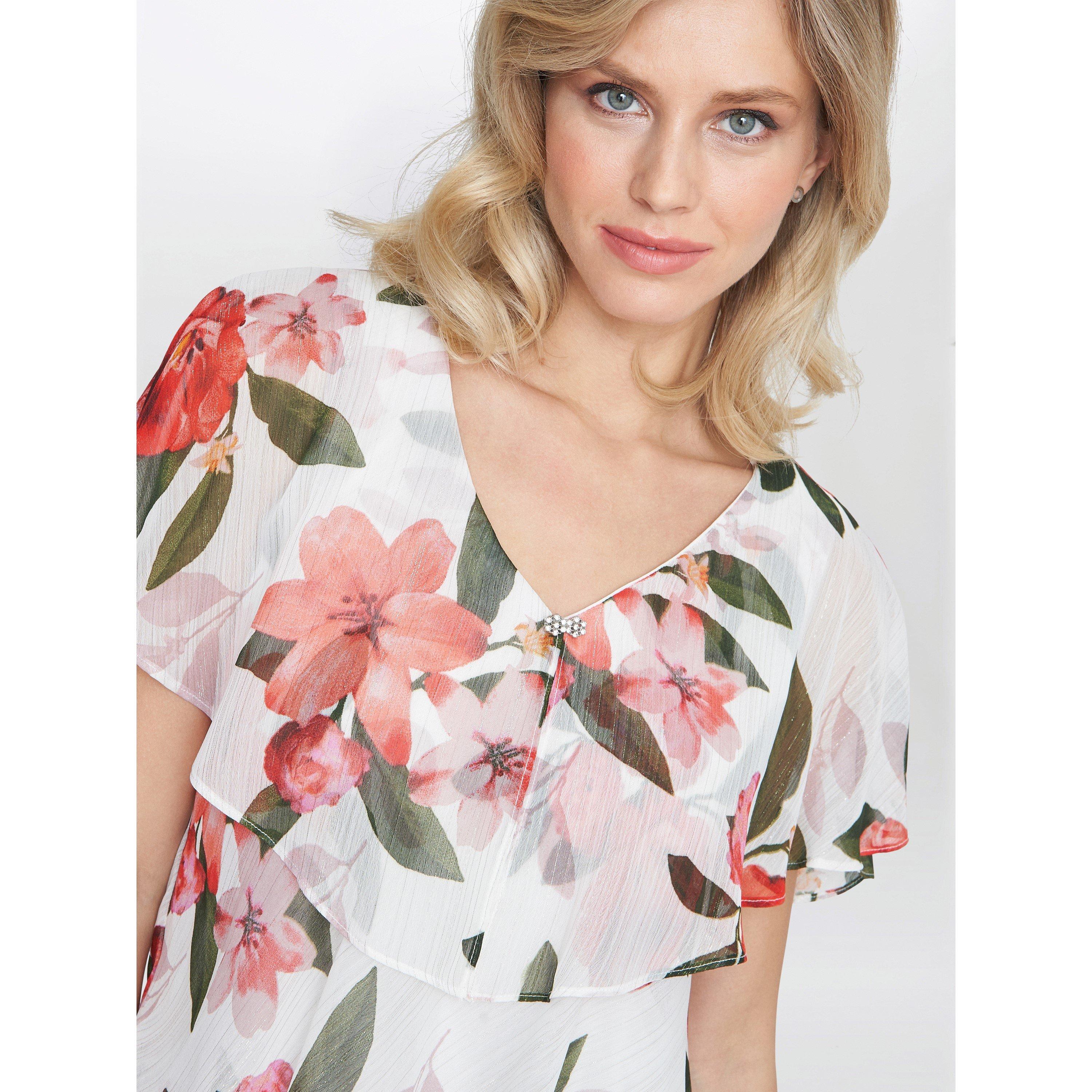 Ivory - Gina Bacconi - Andie Floral Print Tiered Dress - 5