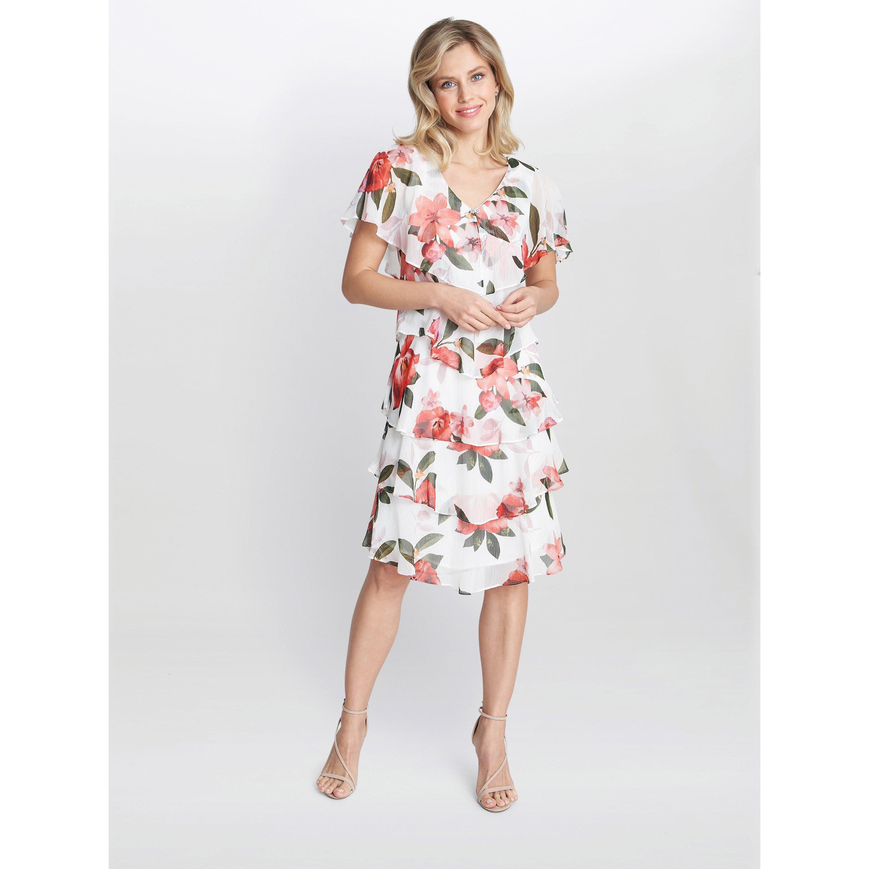 Ivory - Gina Bacconi - Andie Floral Print Tiered Dress - 6