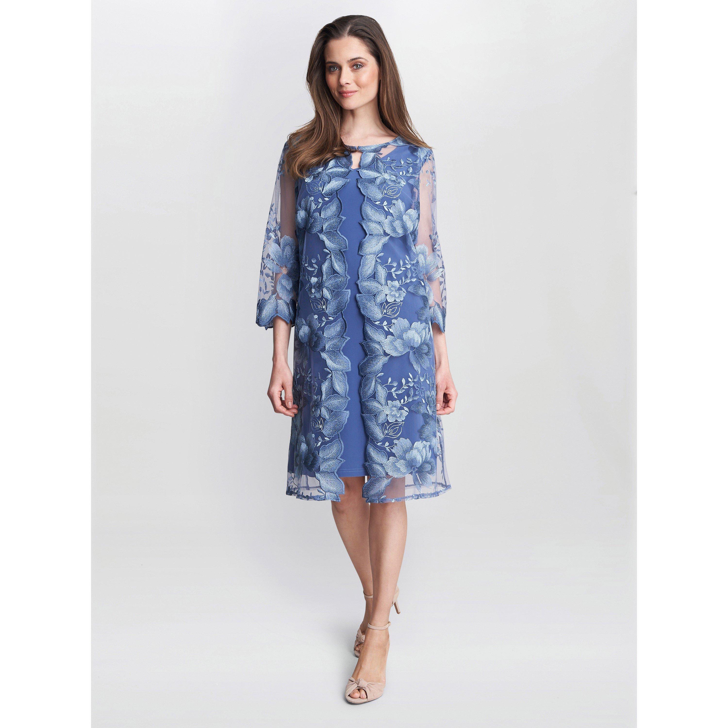 Blue - Gina Bacconi - Savoy Embroidered Lace Jacket with Dress - 3