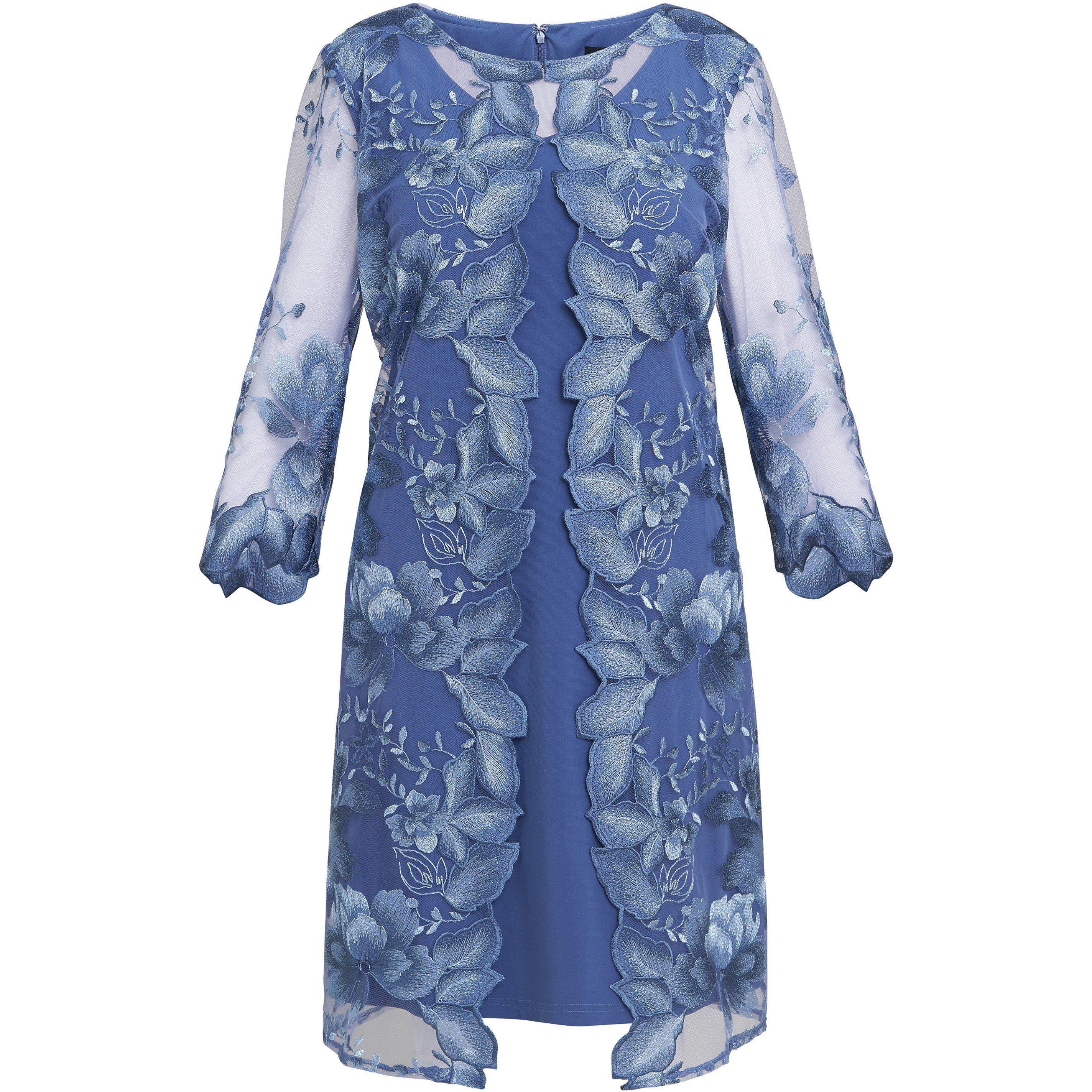 Blue - Gina Bacconi - Savoy Embroidered Lace Jacket with Dress - 4