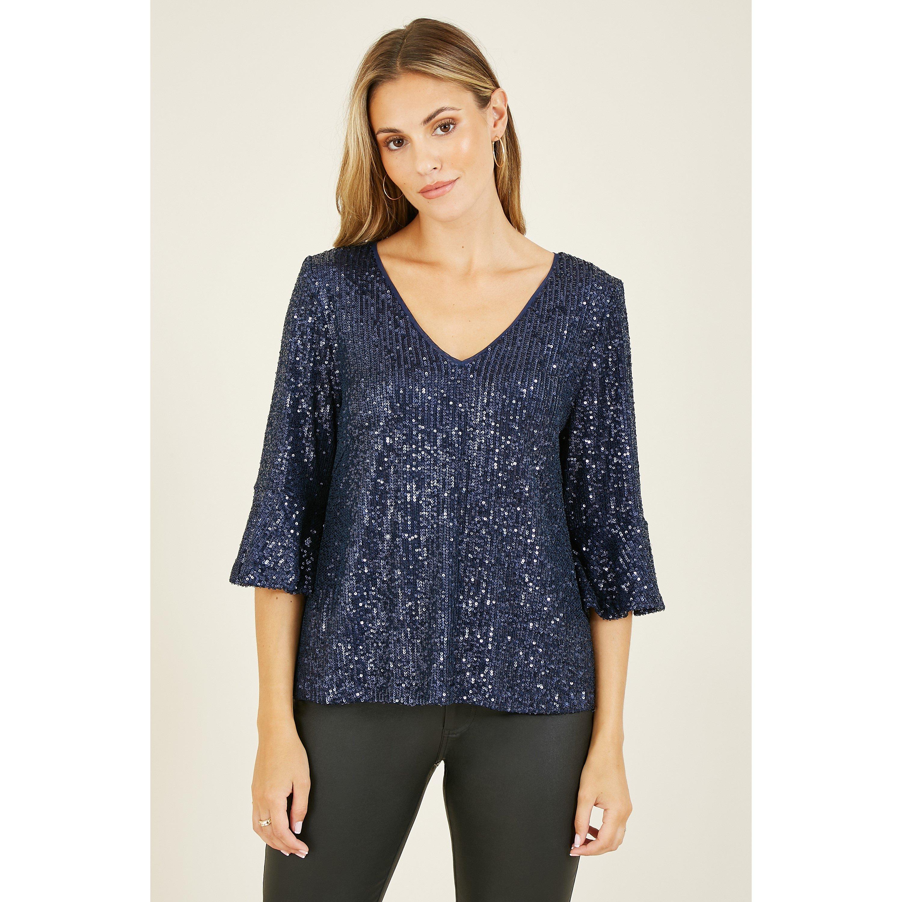 Navy - Yumi - Navy Sequin Relaxed Fit Top - 1