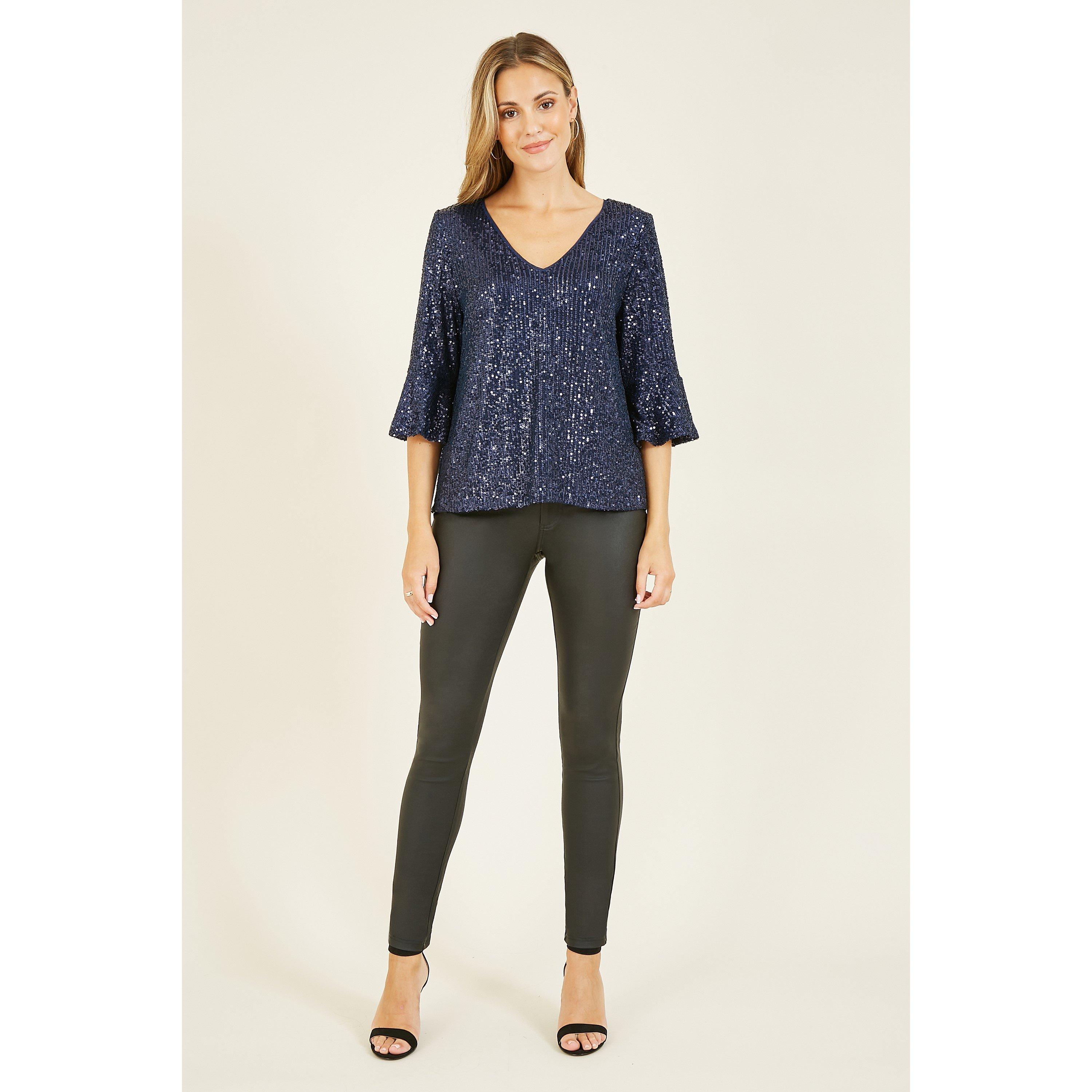 Navy - Yumi - Navy Sequin Relaxed Fit Top - 2