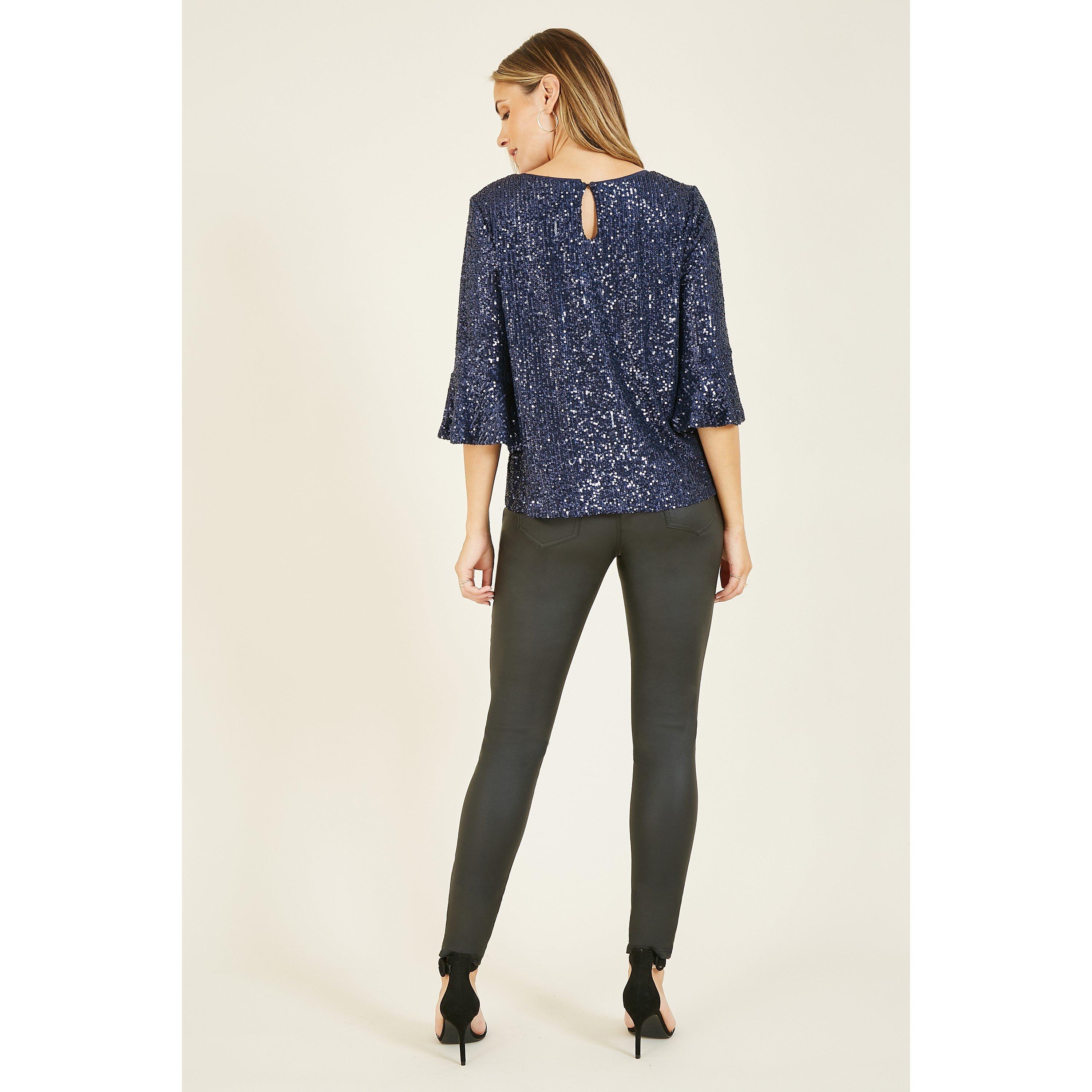 Navy - Yumi - Navy Sequin Relaxed Fit Top - 3