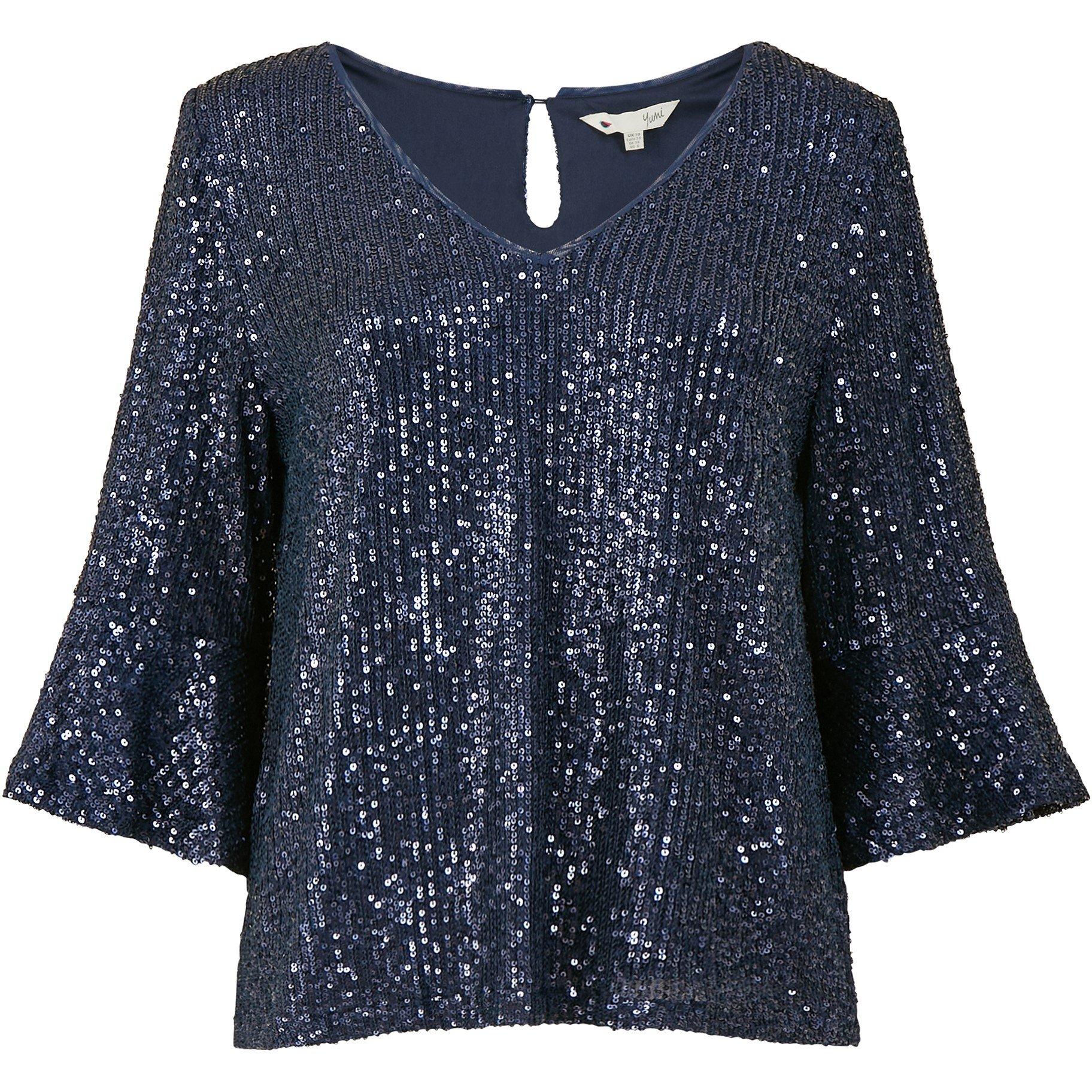 Navy - Yumi - Navy Sequin Relaxed Fit Top - 4