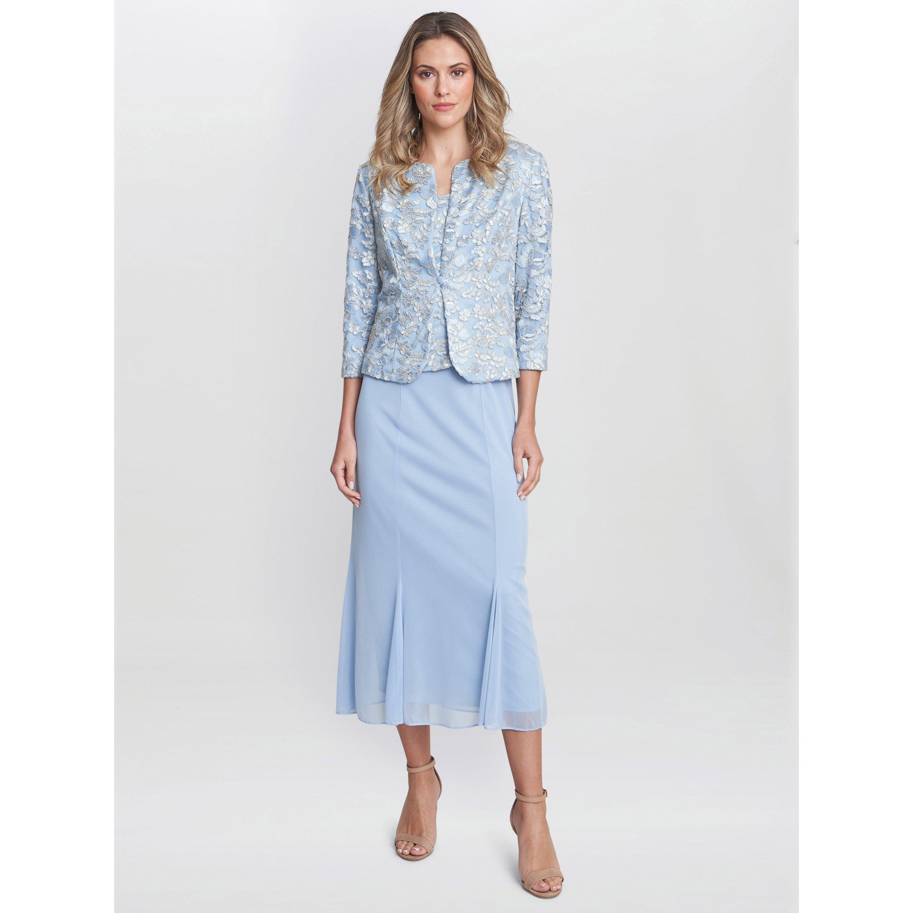 Light Blue - Gina Bacconi - Joyce Midi Dress And Jacket With Lace - 1