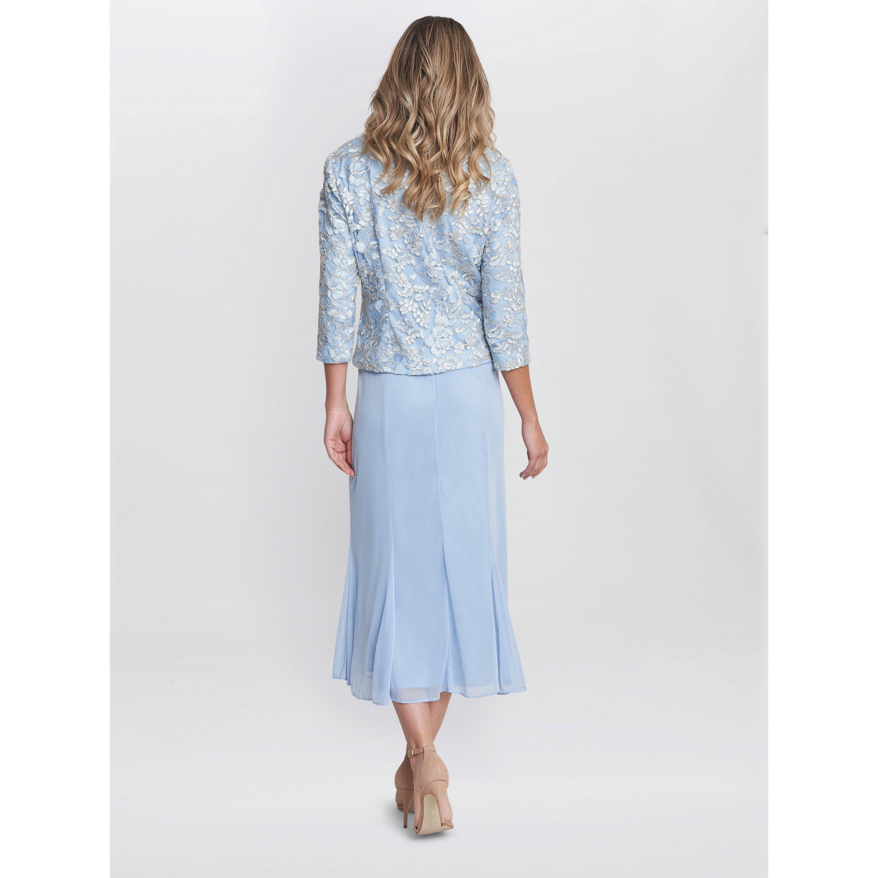 Light Blue - Gina Bacconi - Joyce Midi Dress And Jacket With Lace - 2
