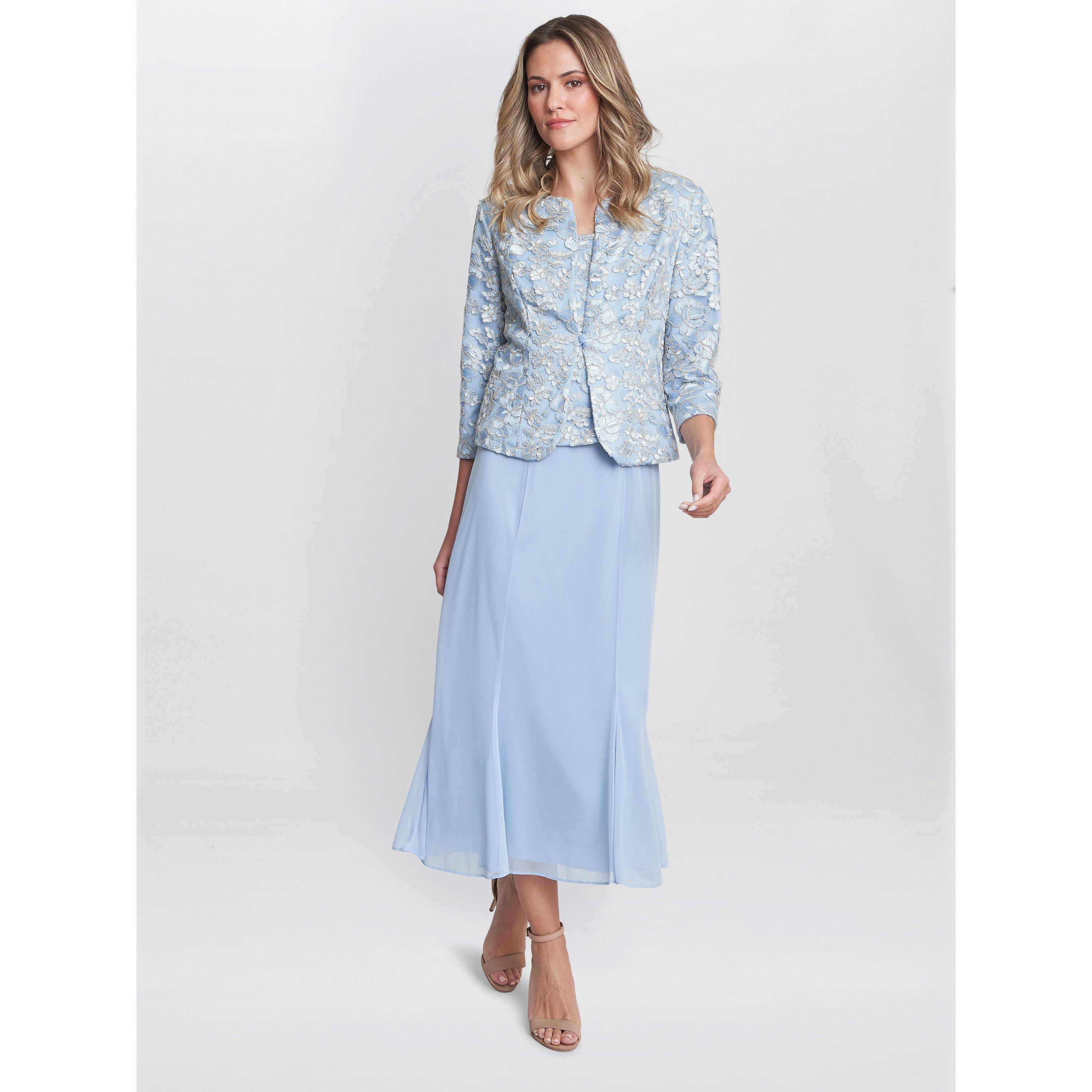 Light Blue - Gina Bacconi - Joyce Midi Dress And Jacket With Lace - 3