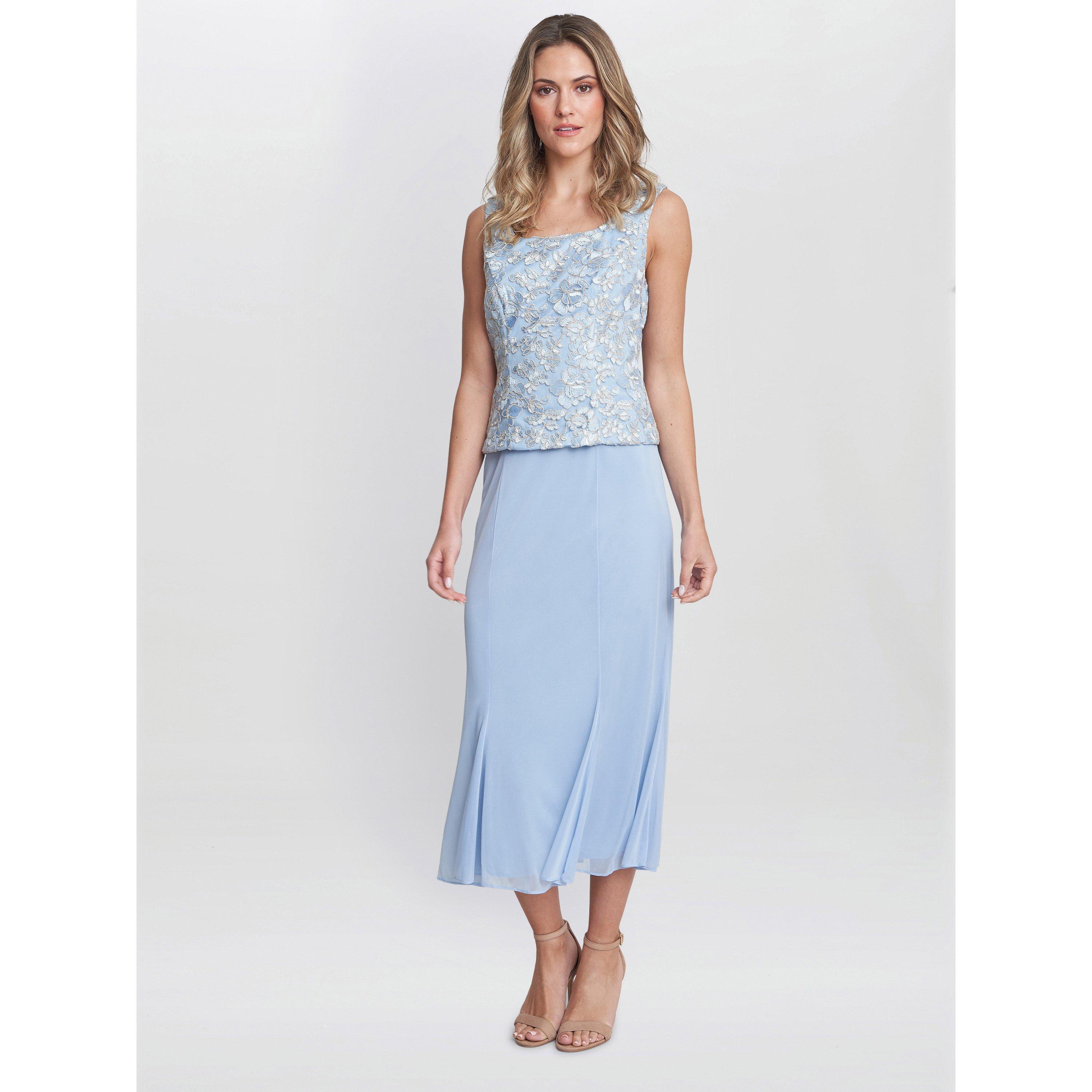 Light Blue - Gina Bacconi - Joyce Midi Dress And Jacket With Lace - 6