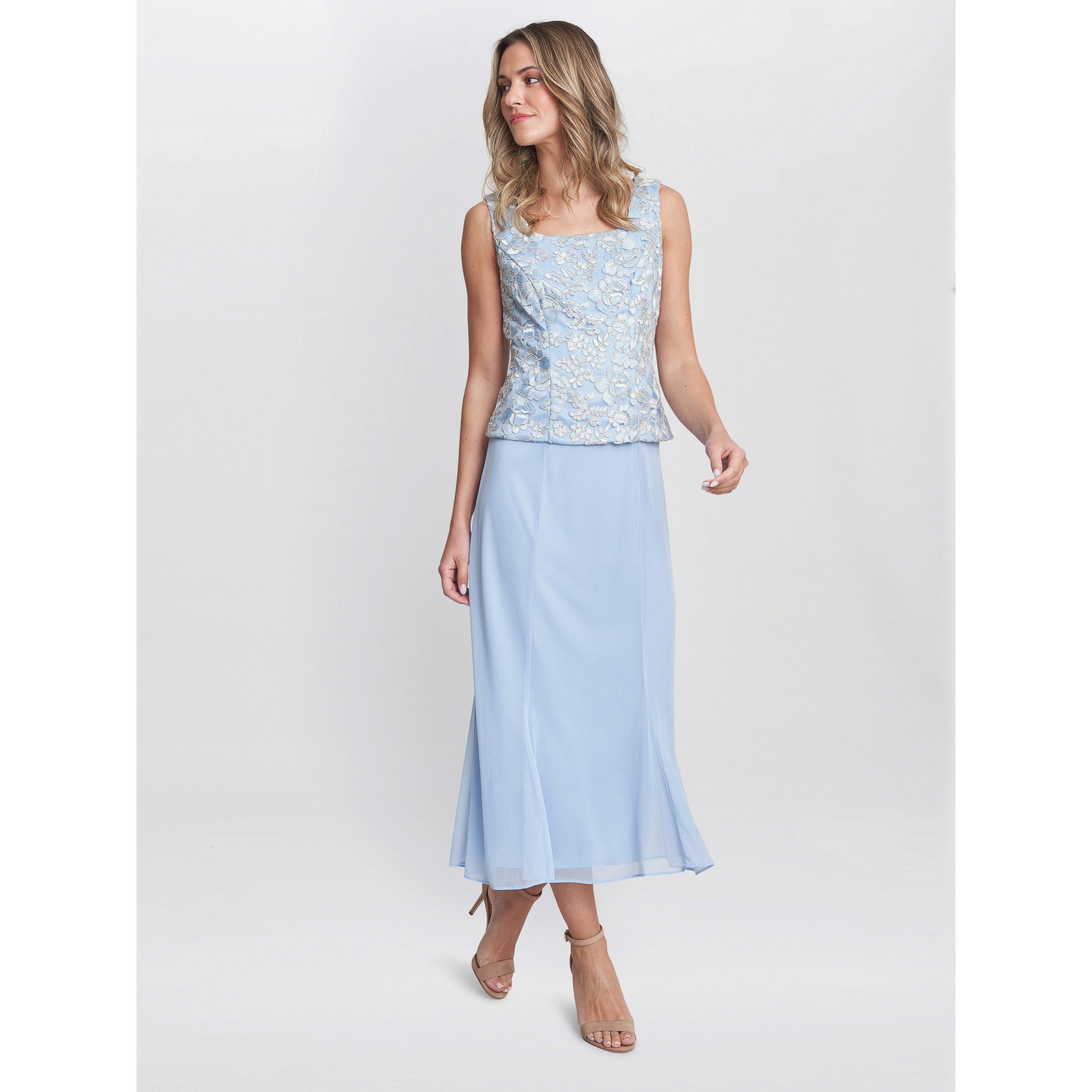 Light Blue - Gina Bacconi - Joyce Midi Dress And Jacket With Lace - 7