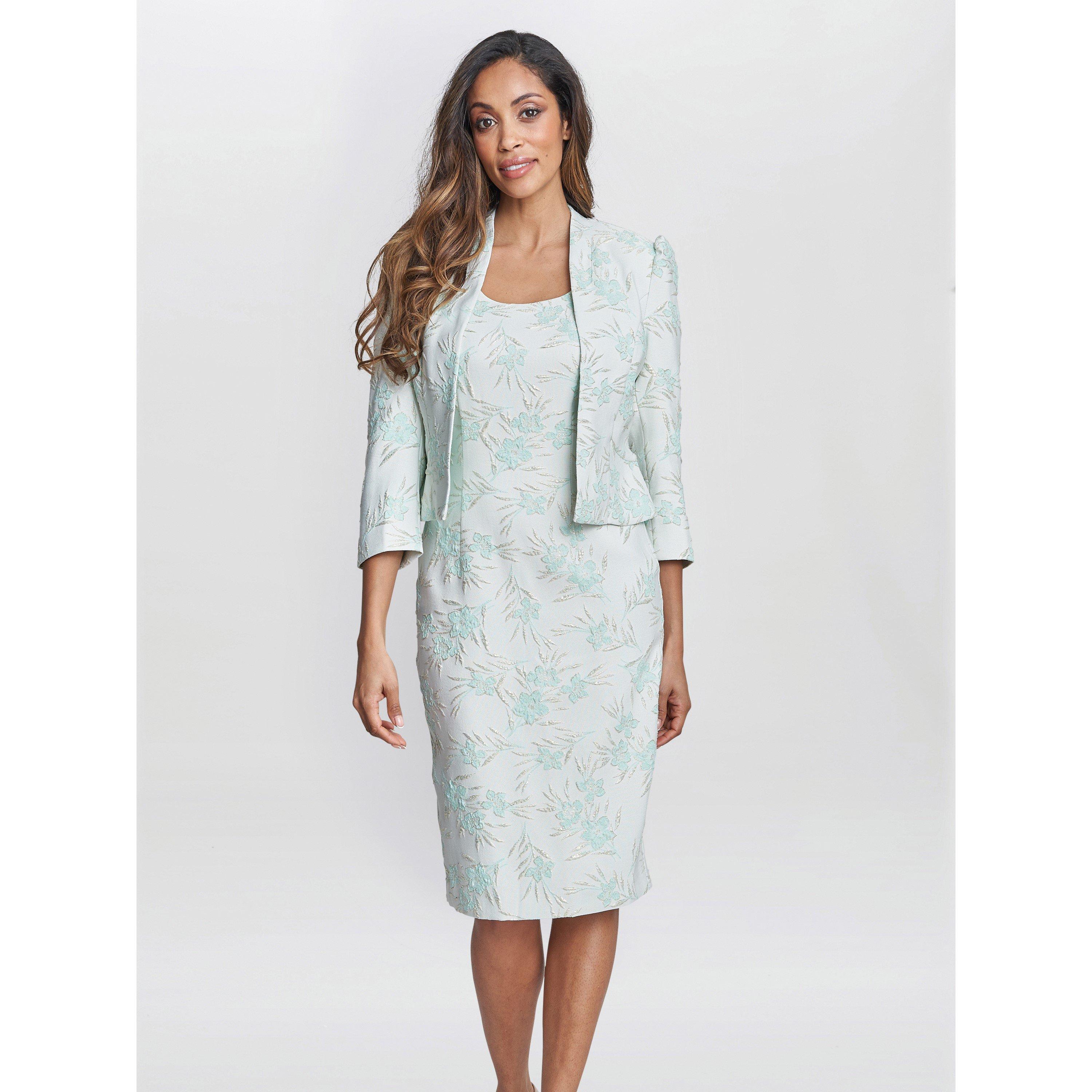 Aqua / Green - Gina Bacconi - Eva Floral Jacquard Dress And Jacket - 1