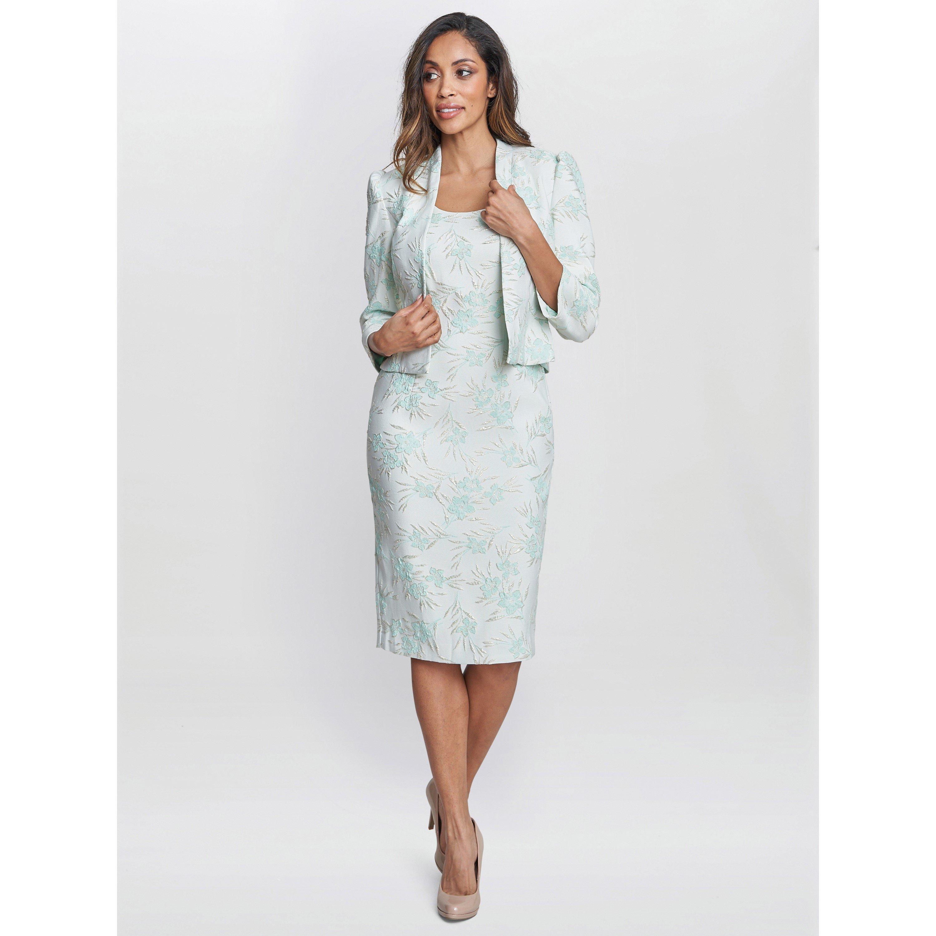 Aqua / Green - Gina Bacconi - Eva Floral Jacquard Dress And Jacket - 3