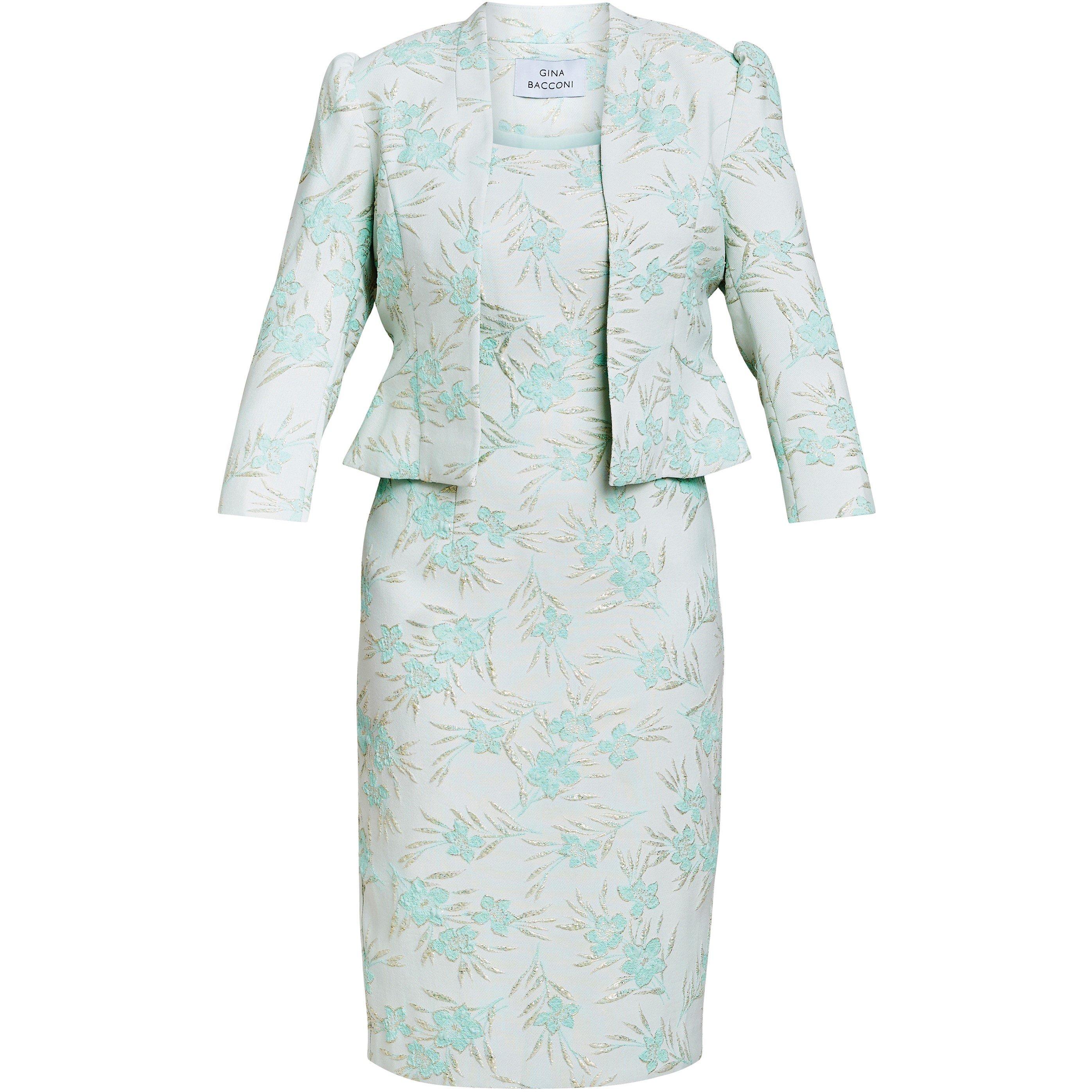Aqua / Green - Gina Bacconi - Eva Floral Jacquard Dress And Jacket - 4