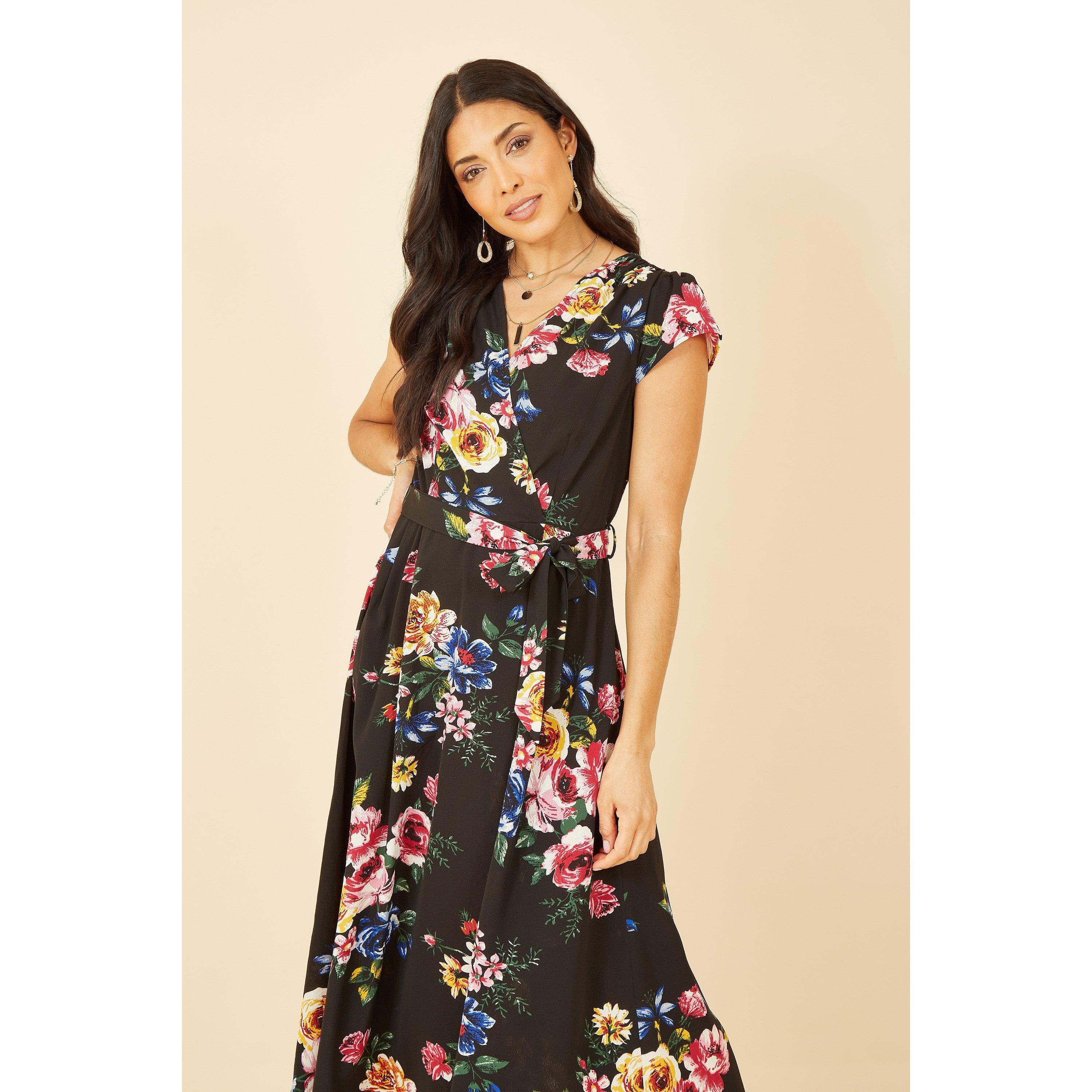 Black - Mela London - Black Floral Dipped Hem Midi Dress - 3