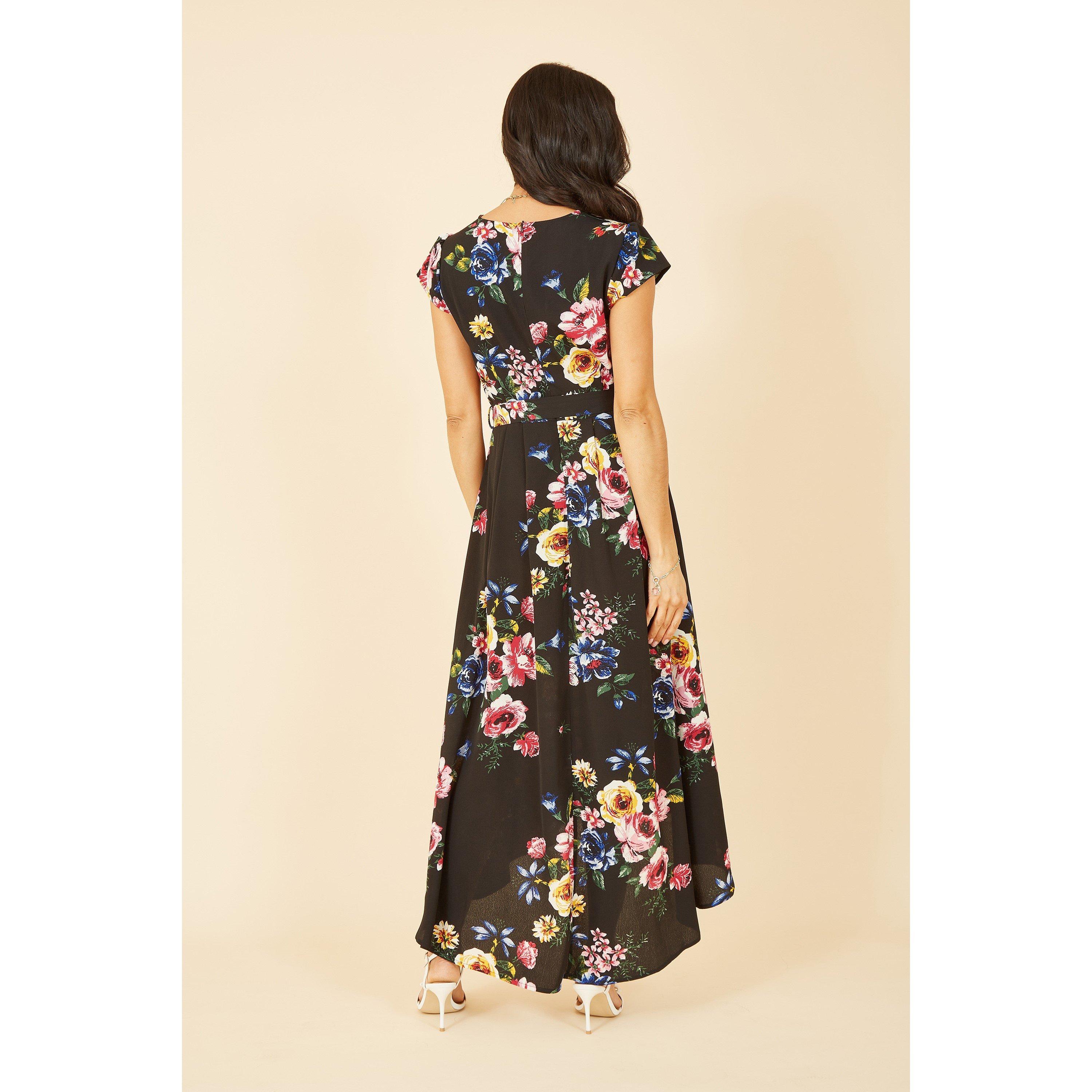 Black - Mela London - Black Floral Dipped Hem Midi Dress - 4
