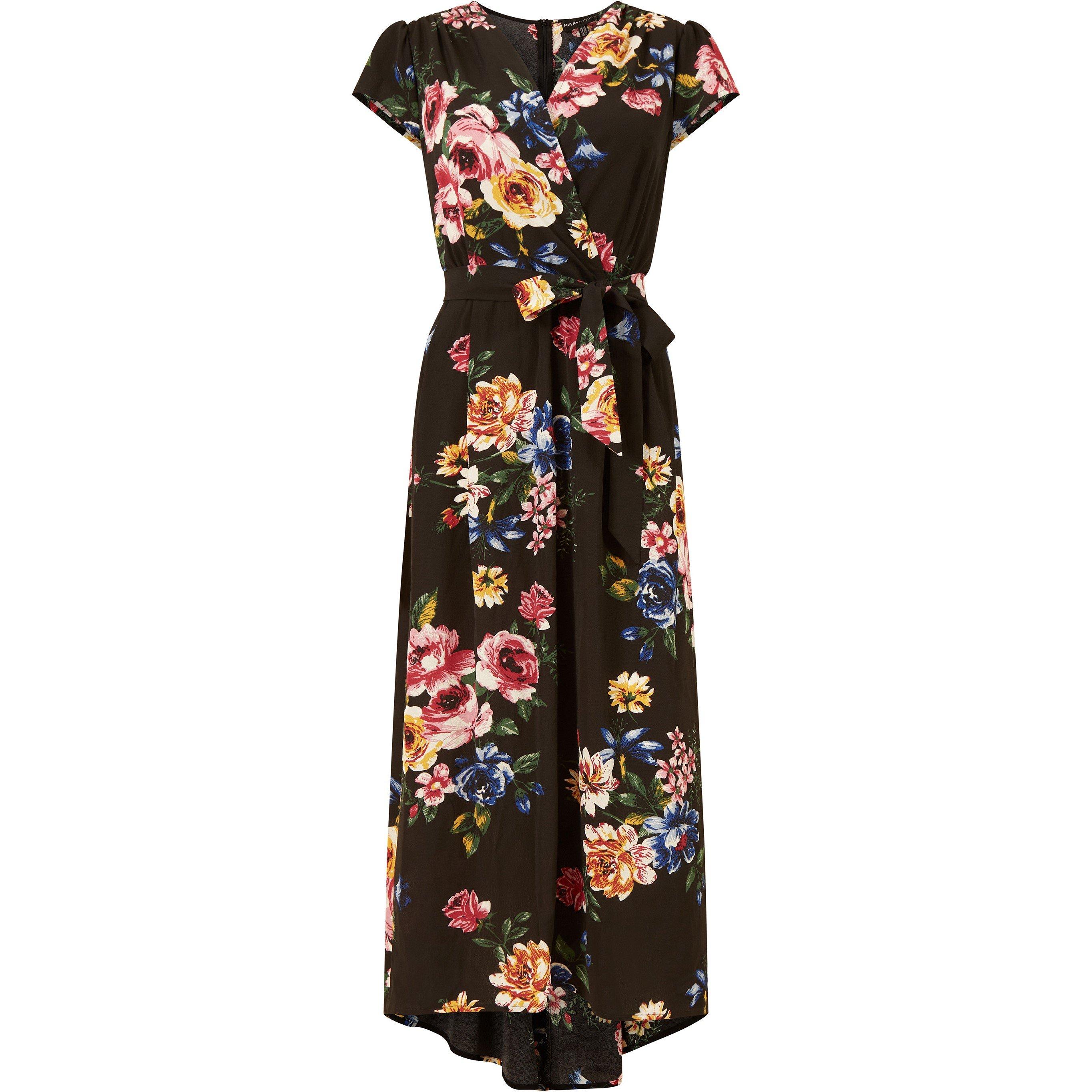 Black - Mela London - Black Floral Dipped Hem Midi Dress - 5