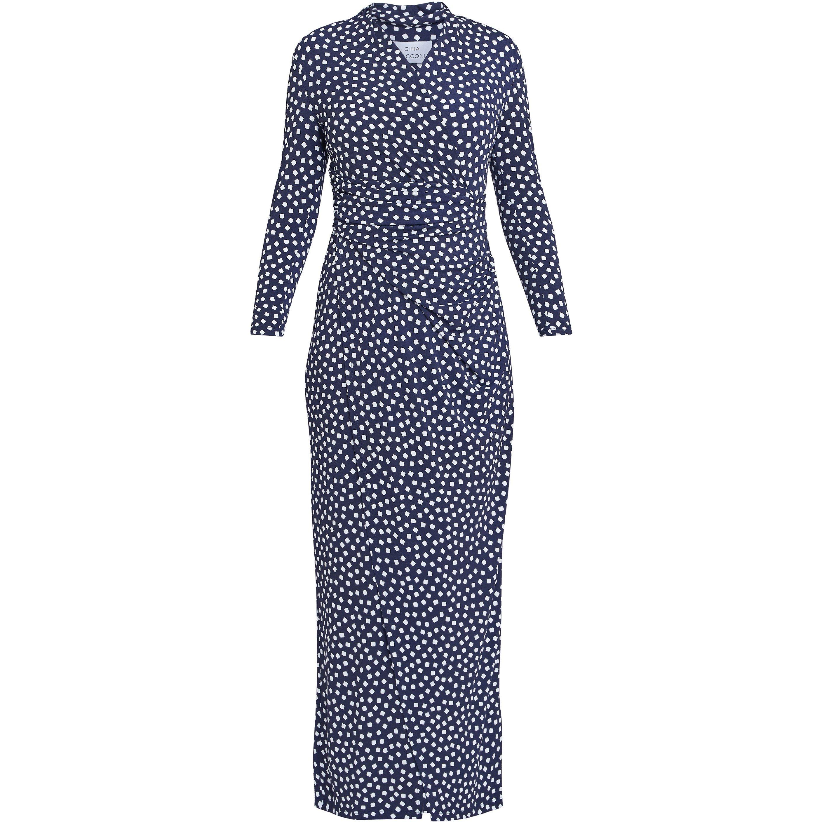 Dark Navy / Whi - Gina Bacconi - Jackie Jersey Wrap Maxi Dress - 4