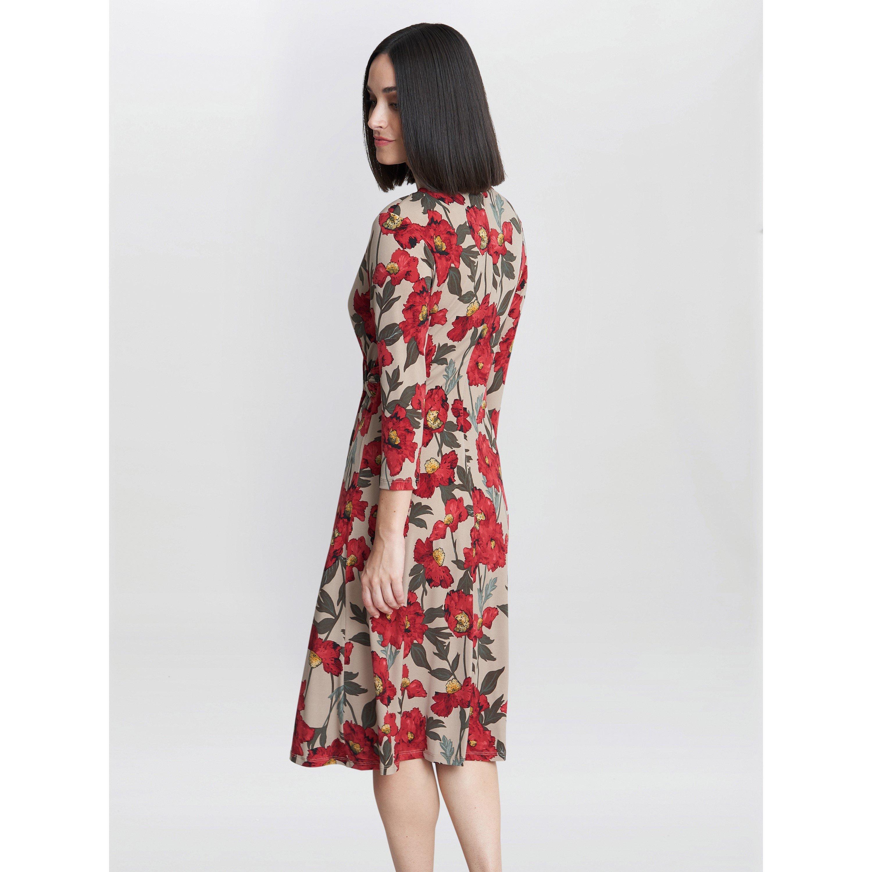 Red / Beige - Gina Bacconi - Cassidy Jersey Wrap Dress - 2