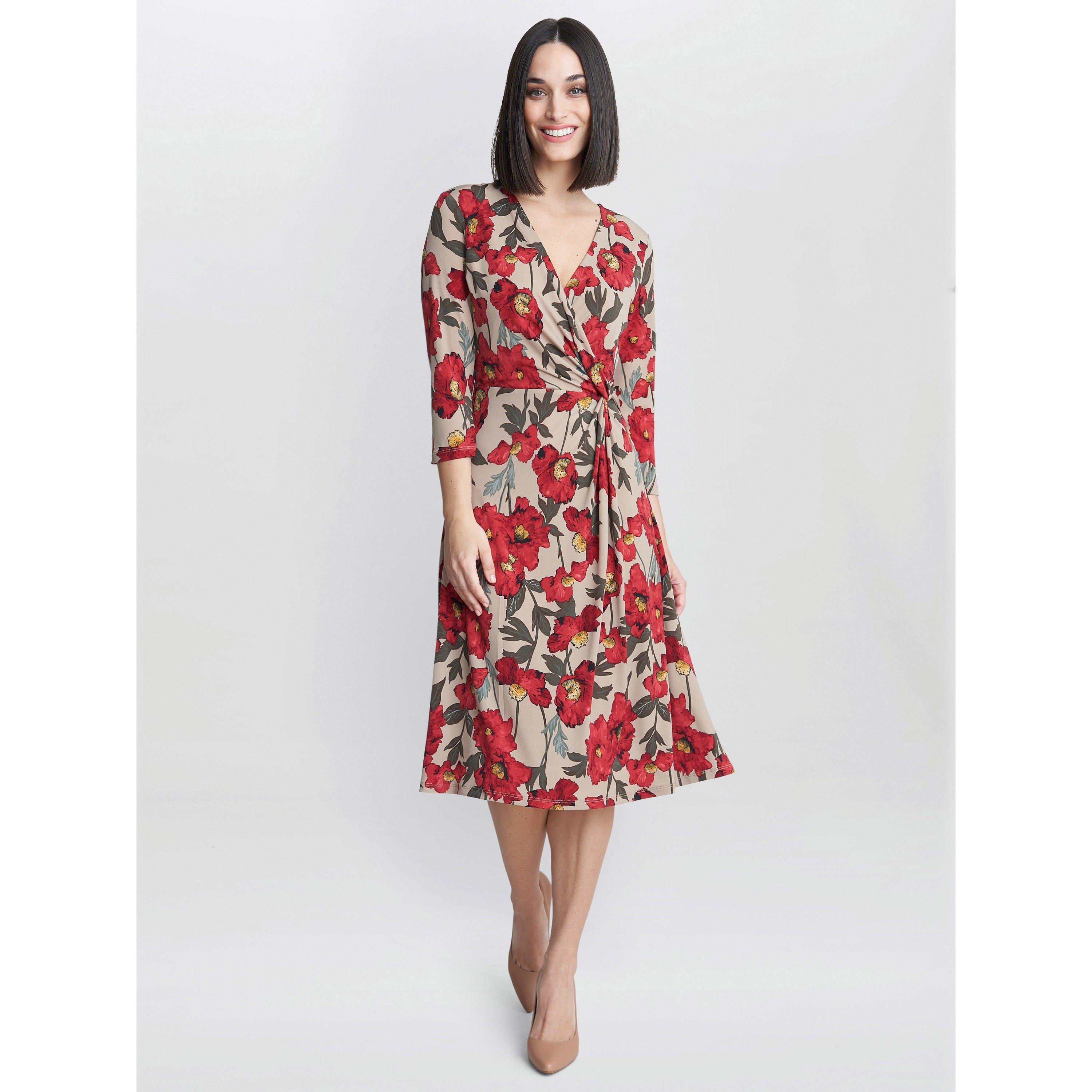 Red / Beige - Gina Bacconi - Cassidy Jersey Wrap Dress - 3