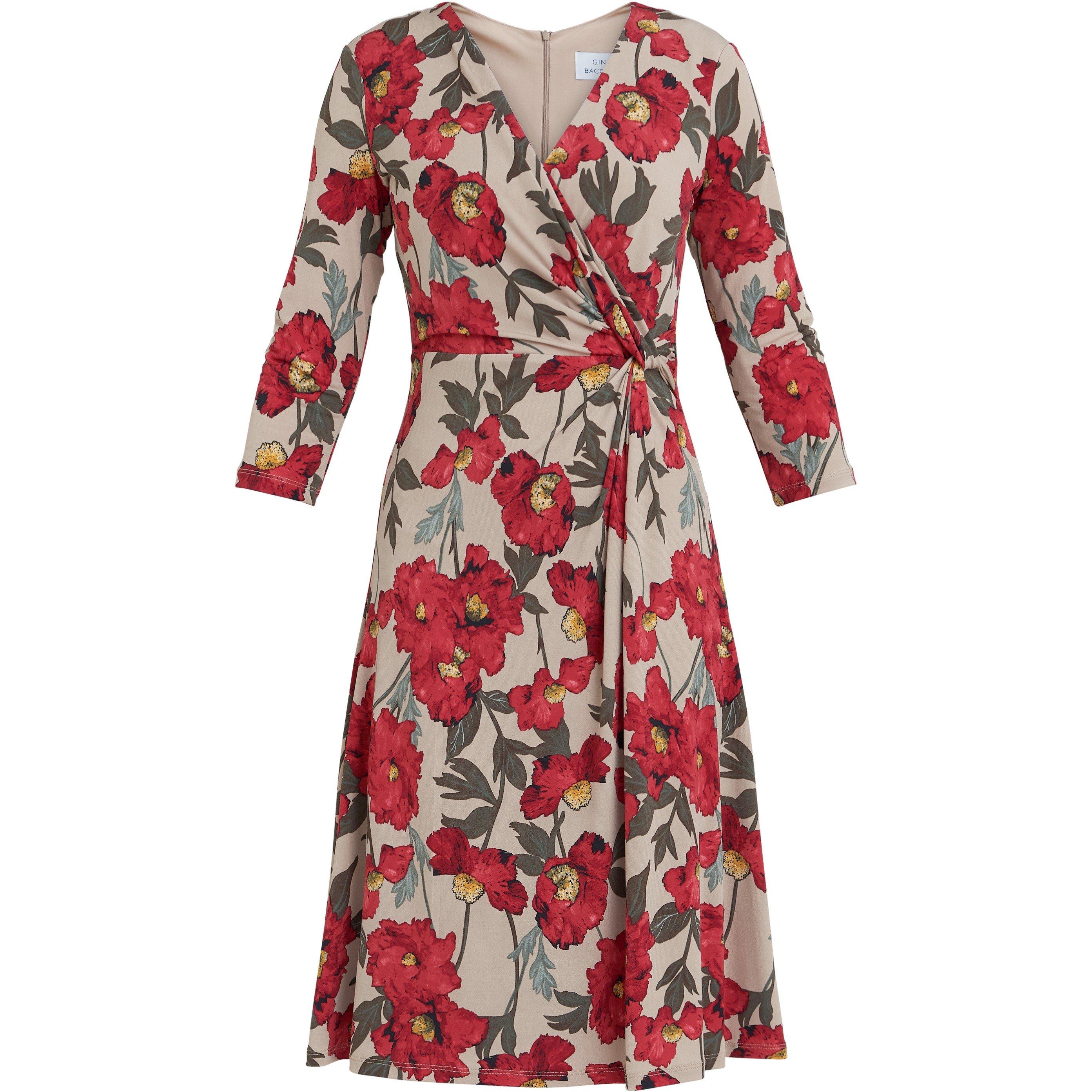 Red / Beige - Gina Bacconi - Cassidy Jersey Wrap Dress - 4