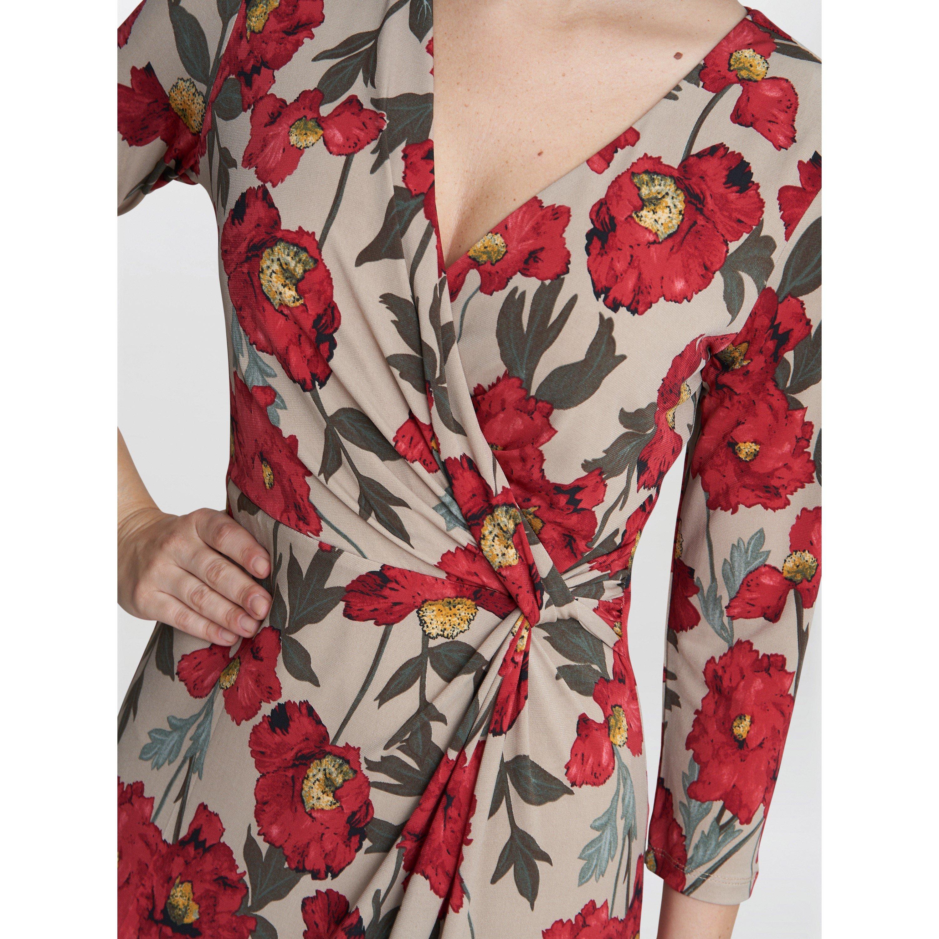 Red / Beige - Gina Bacconi - Cassidy Jersey Wrap Dress - 5