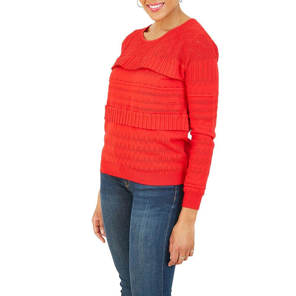 Red - Yumi - Red Women's Adult Ruffle Knitted Jumper - 1
