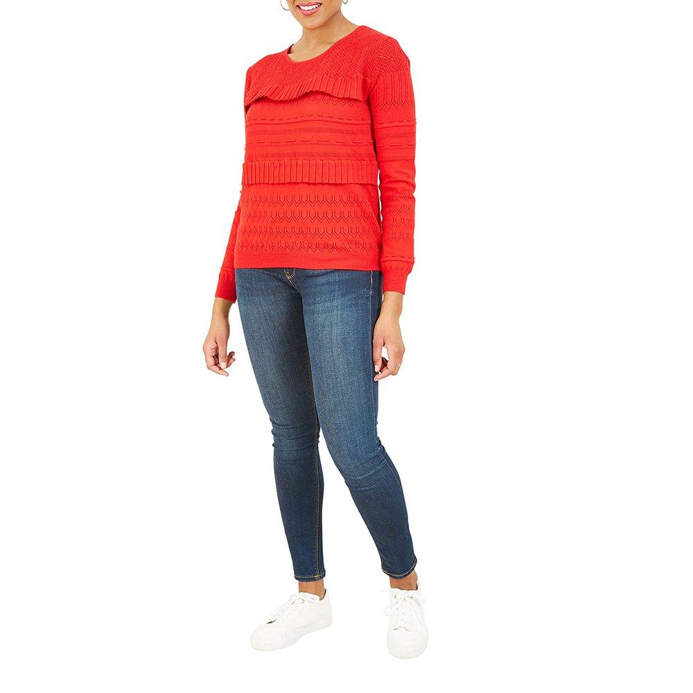 Red - Yumi - Red Women's Adult Ruffle Knitted Jumper - 2