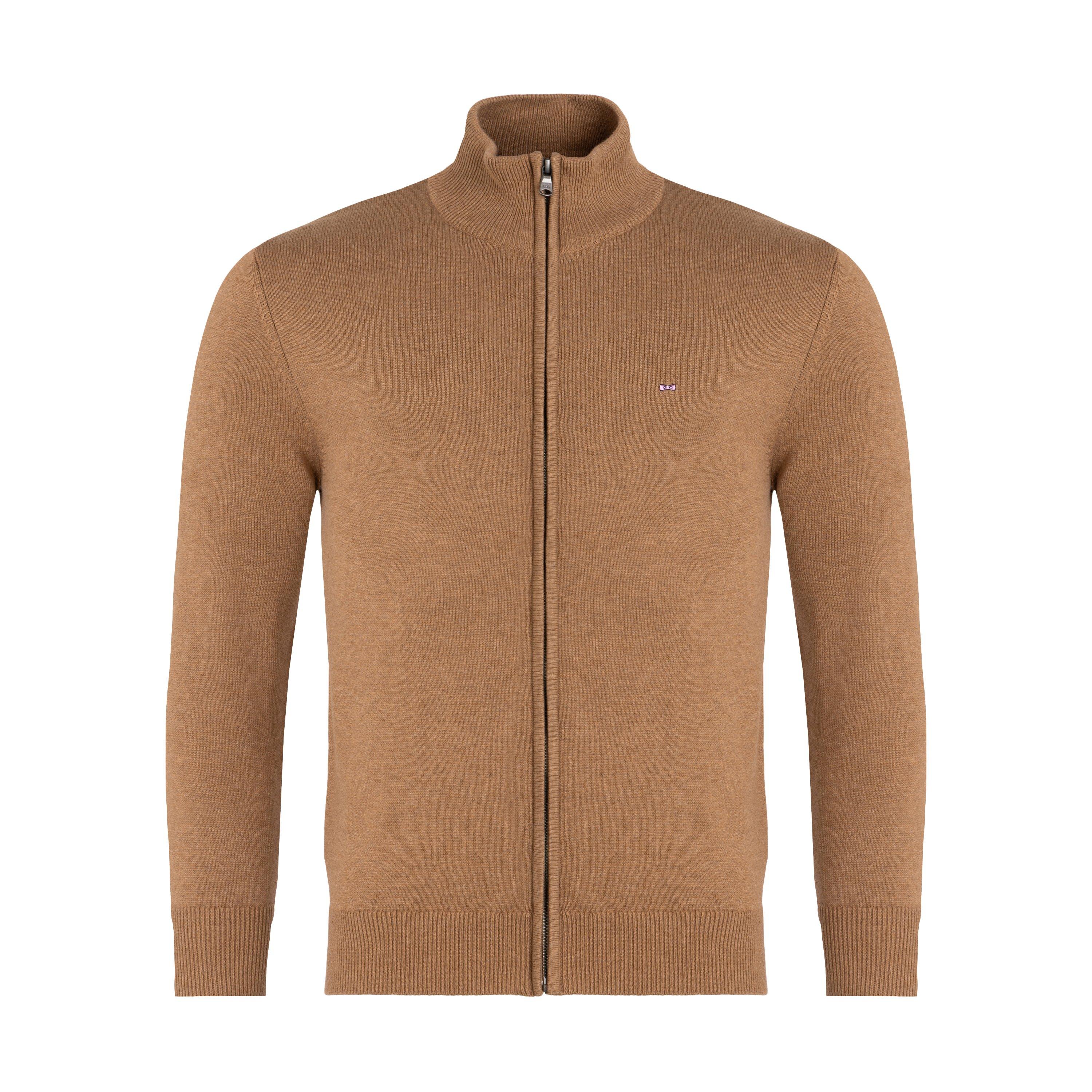 Eden Park Brown Zip Cardigan With Stand-up Collar In Mam5