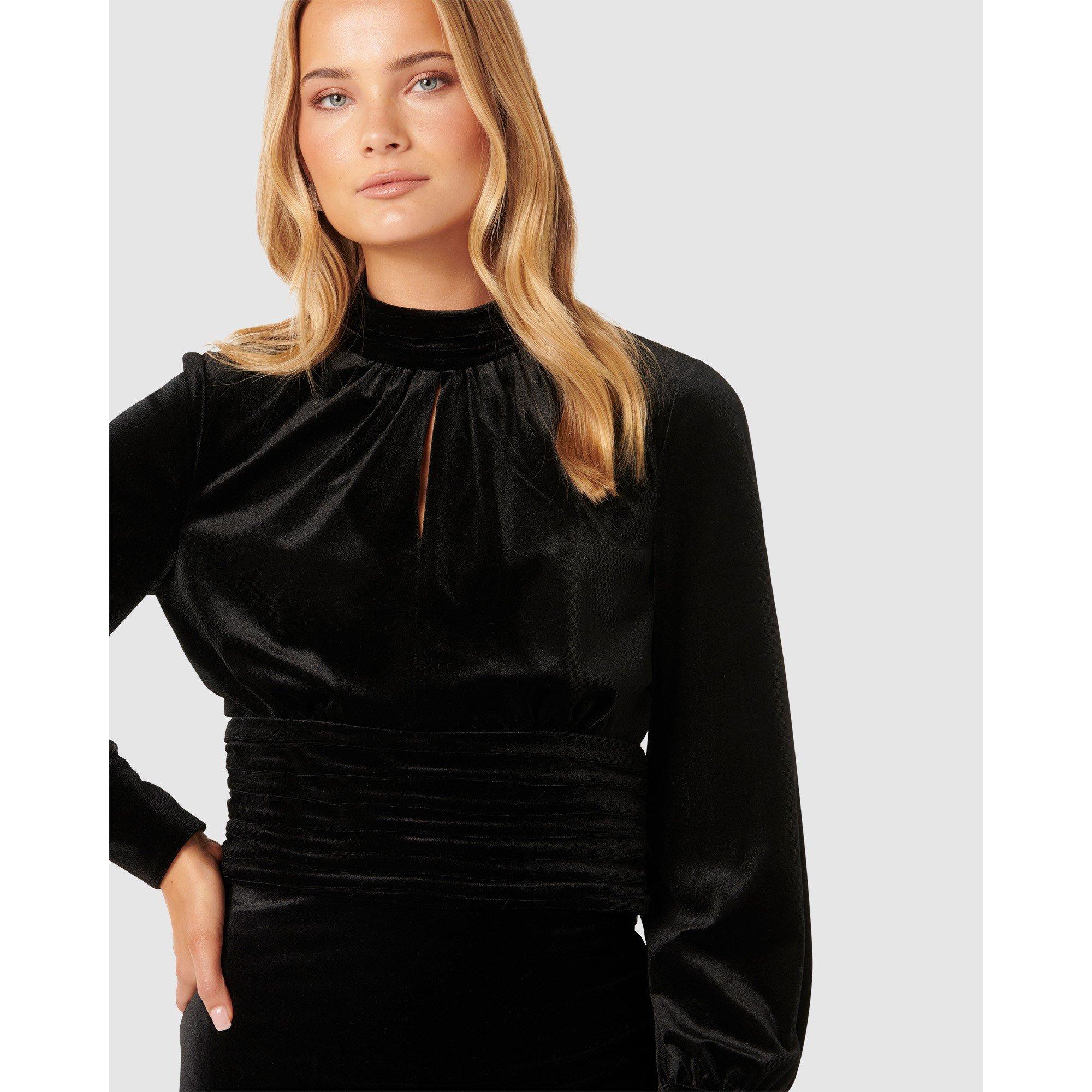 Black - Forever New - Viola Velvet Keyhole Top - 3