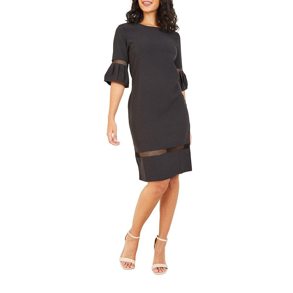 Black - Yumi - Fishnet Insert Fitted Dress In Black - 1