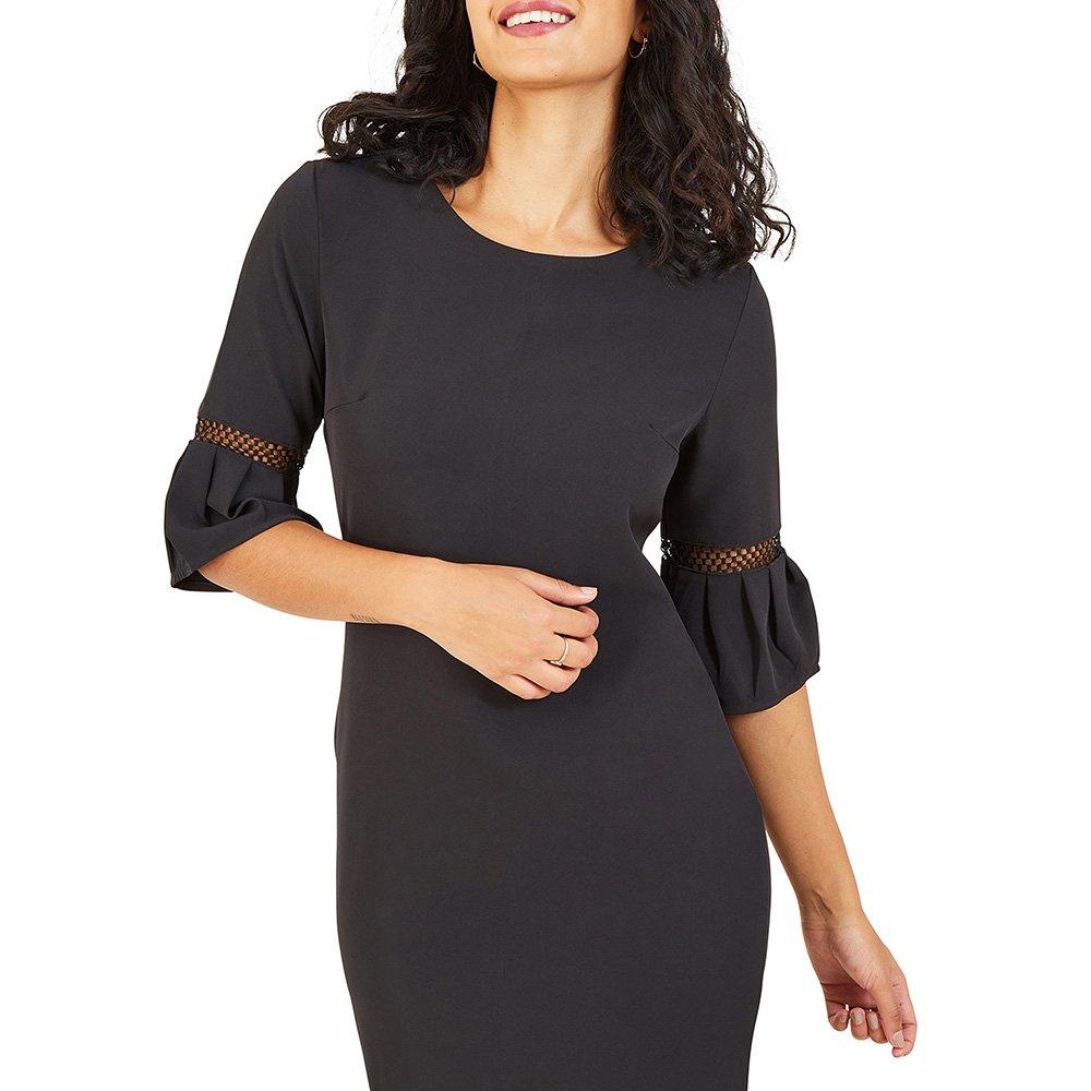 Black - Yumi - Fishnet Insert Fitted Dress In Black - 2