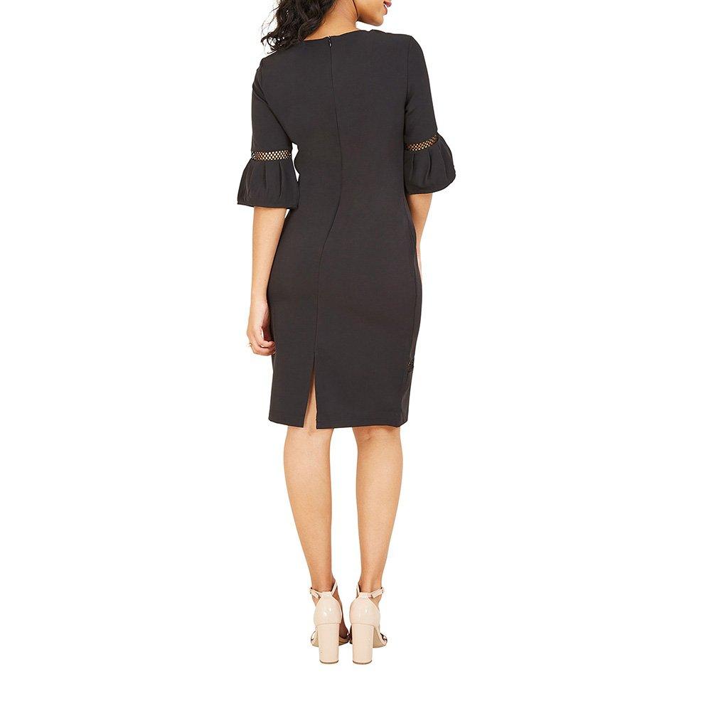 Black - Yumi - Fishnet Insert Fitted Dress In Black - 3