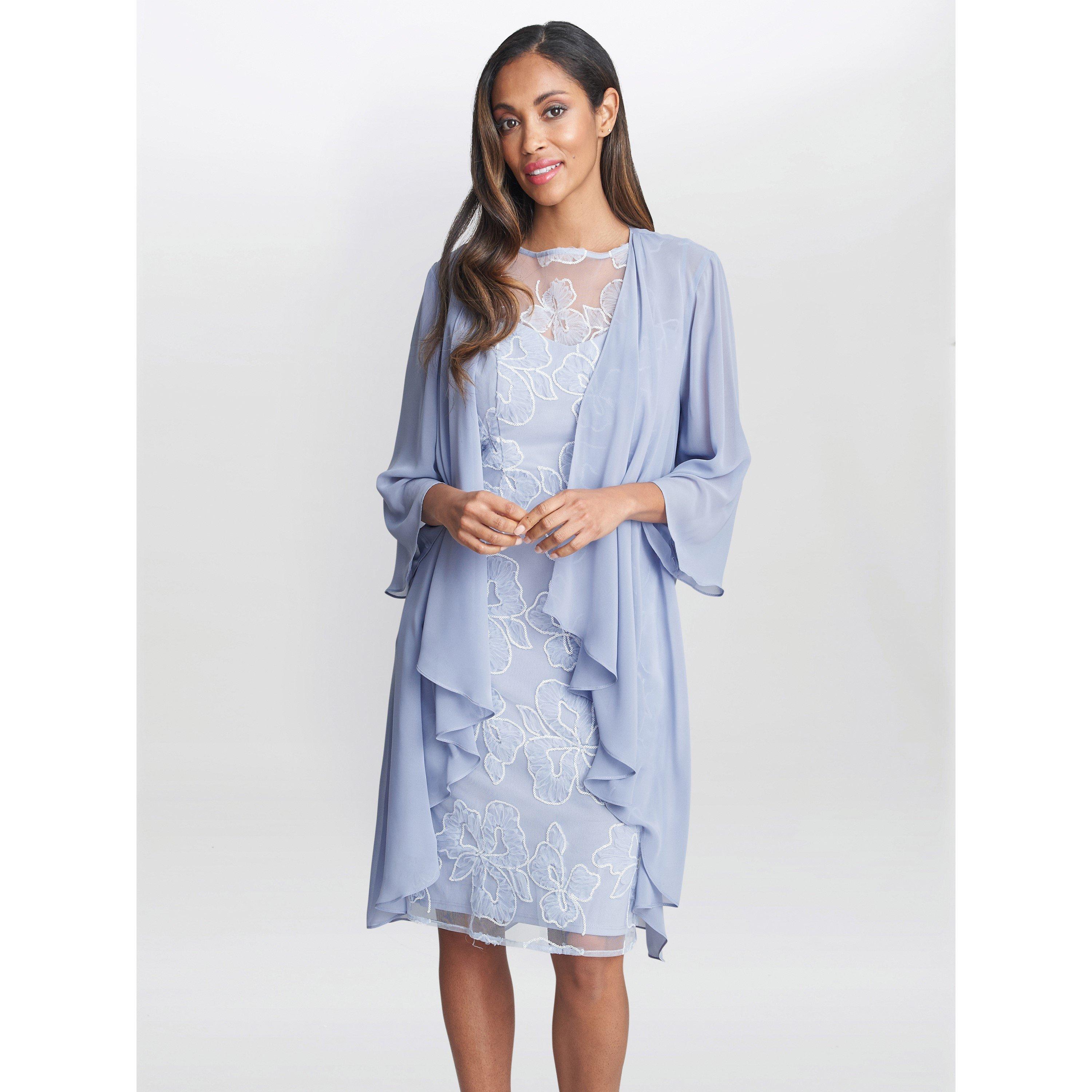 Gina Bacconi Women's Elia Embroidered Dress And Jacket - Hydrangea - 14