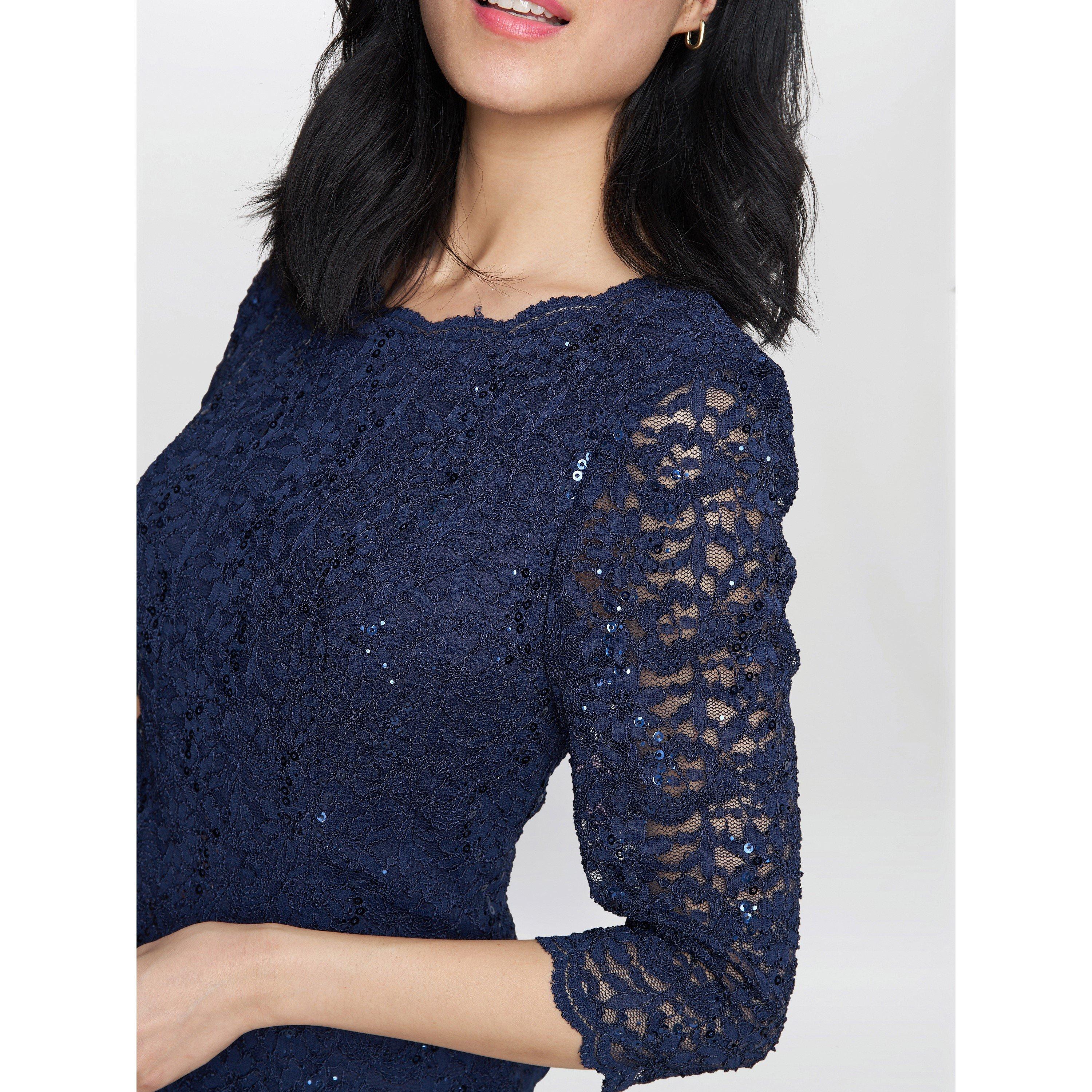 Navy - Gina Bacconi - Virginia Maxi Lace Dress & Chiffon Skirt - 5