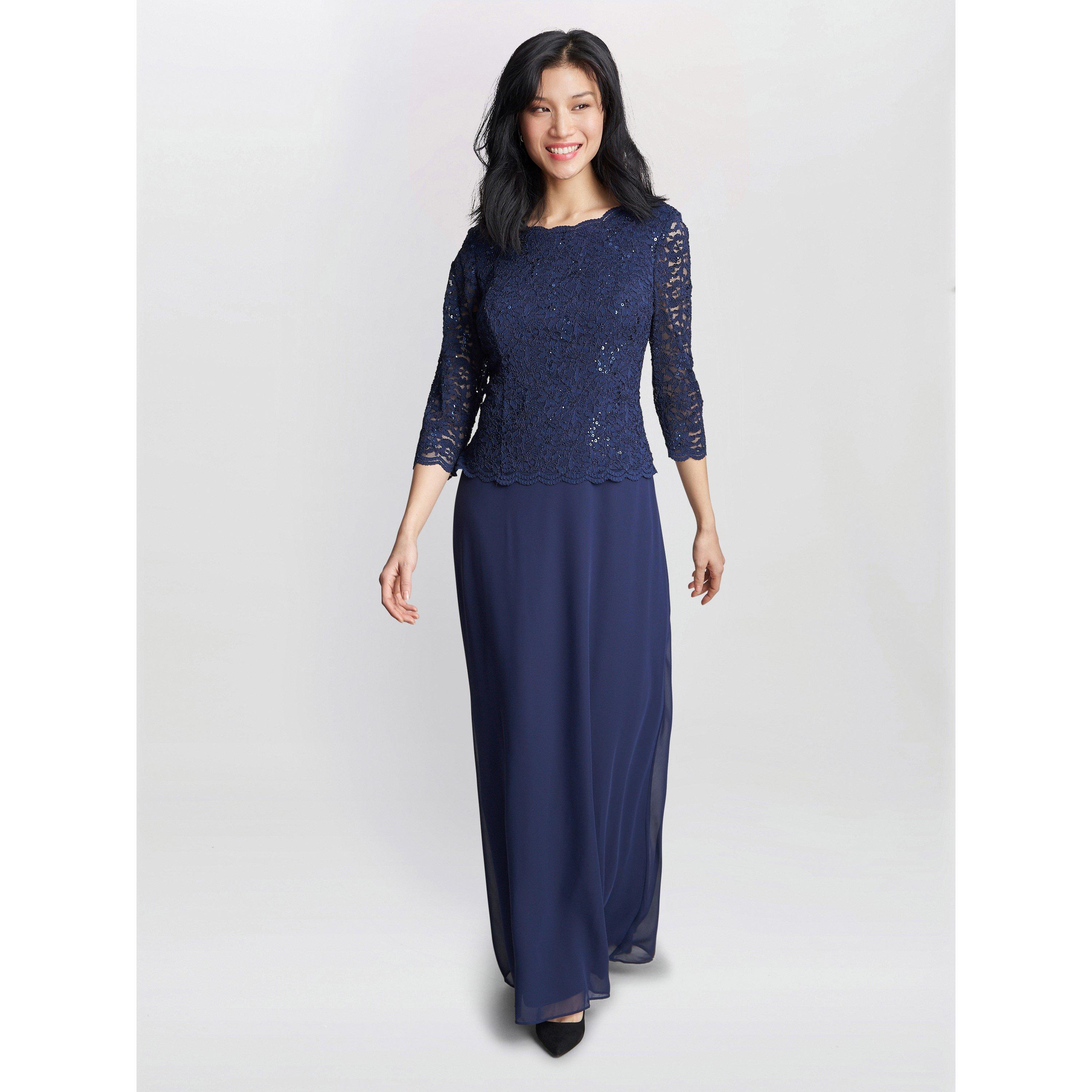 Navy - Gina Bacconi - Virginia Maxi Lace Dress & Chiffon Skirt - 6