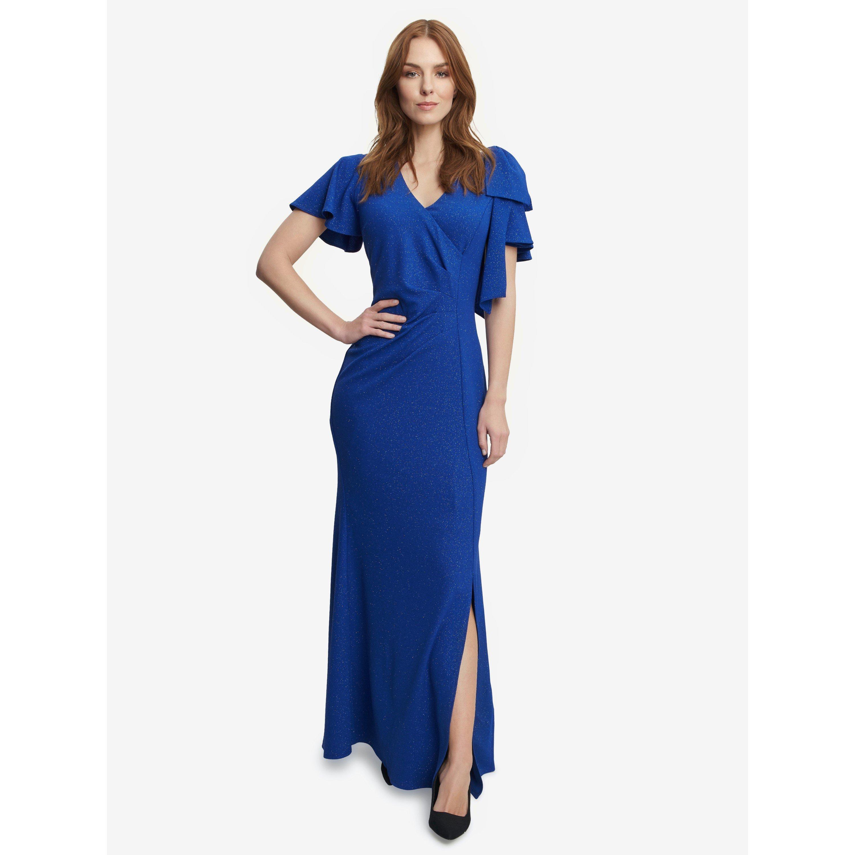 Gina Bacconi Women's Deidre Metallic Maxi Dress With V-Neck - Cobalt - 18