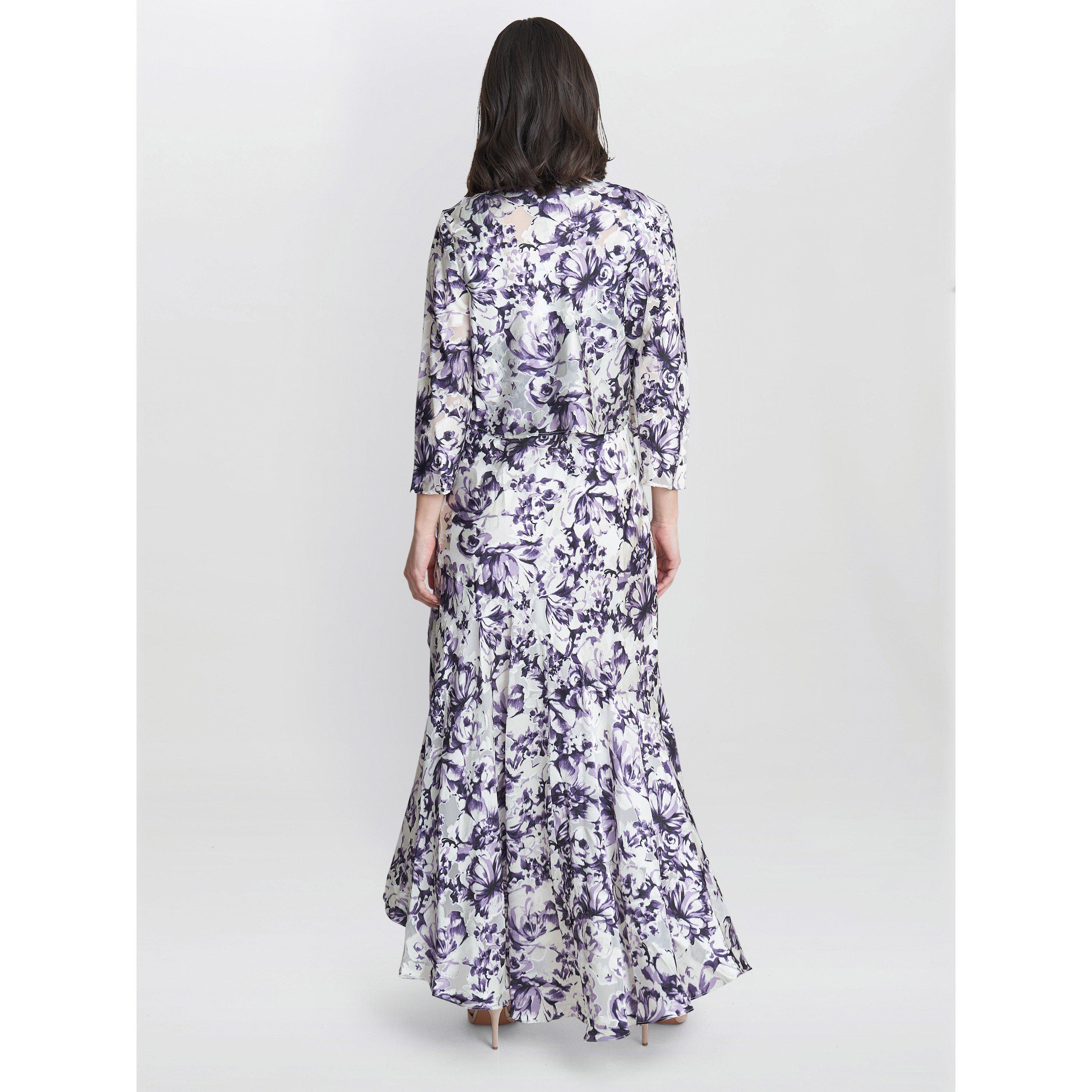 Ivory / Purple - Gina Bacconi - Rina Printed Midi Dress And Jacket - 2