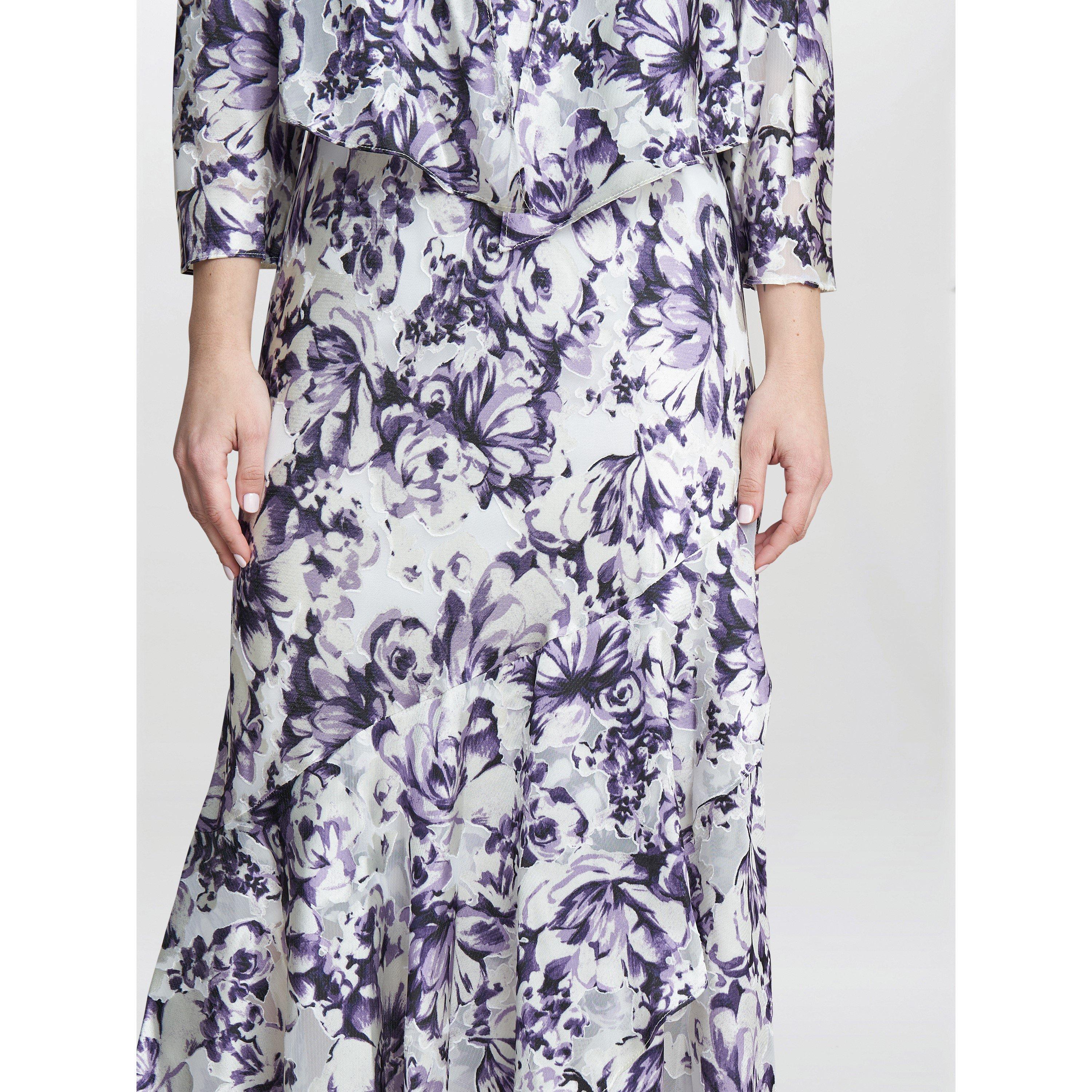 Ivory / Purple - Gina Bacconi - Rina Printed Midi Dress And Jacket - 4